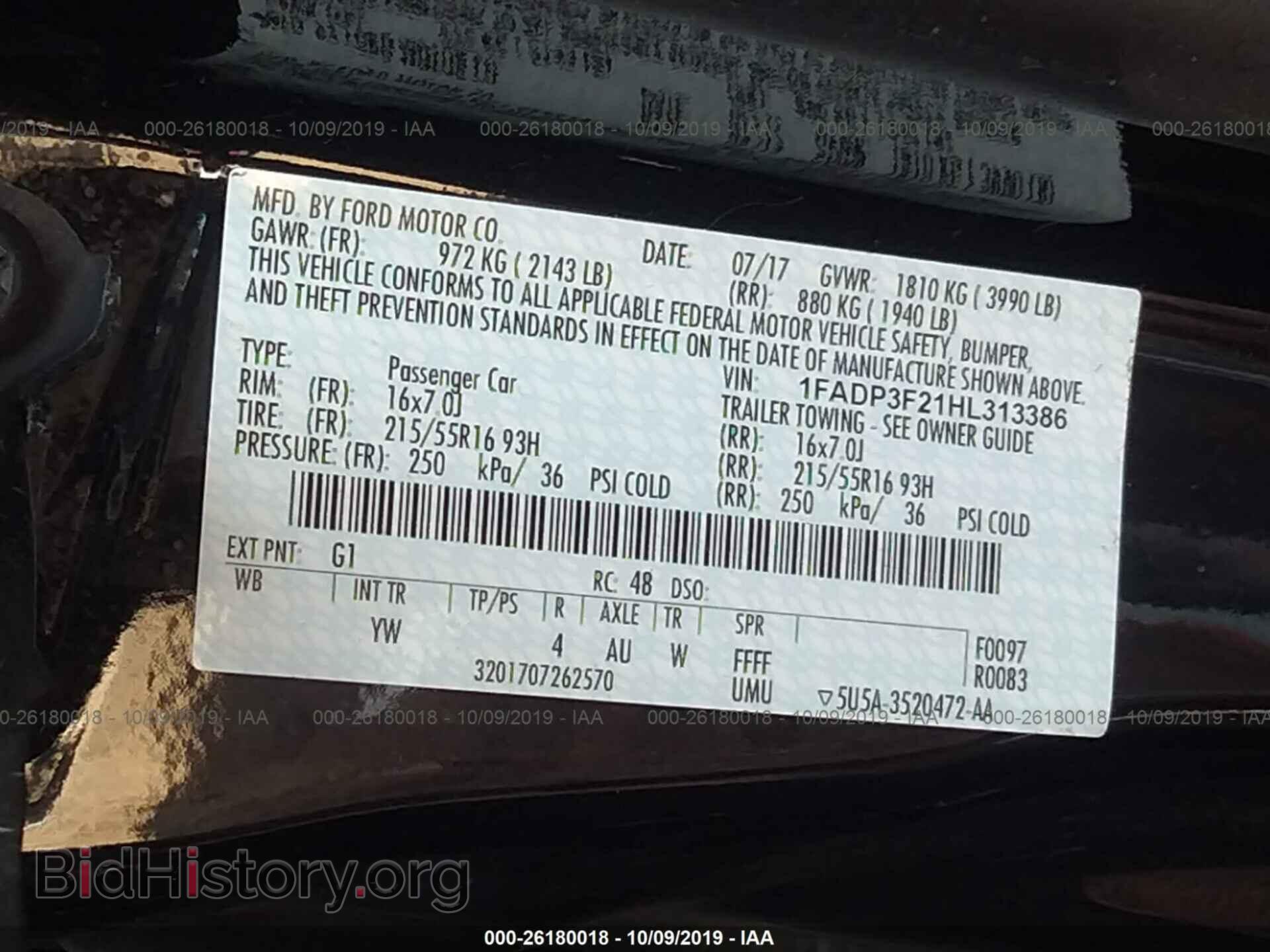 2017 FORD FOCUS - VIN: 1FADP3F21HL313386 - Фото 9
