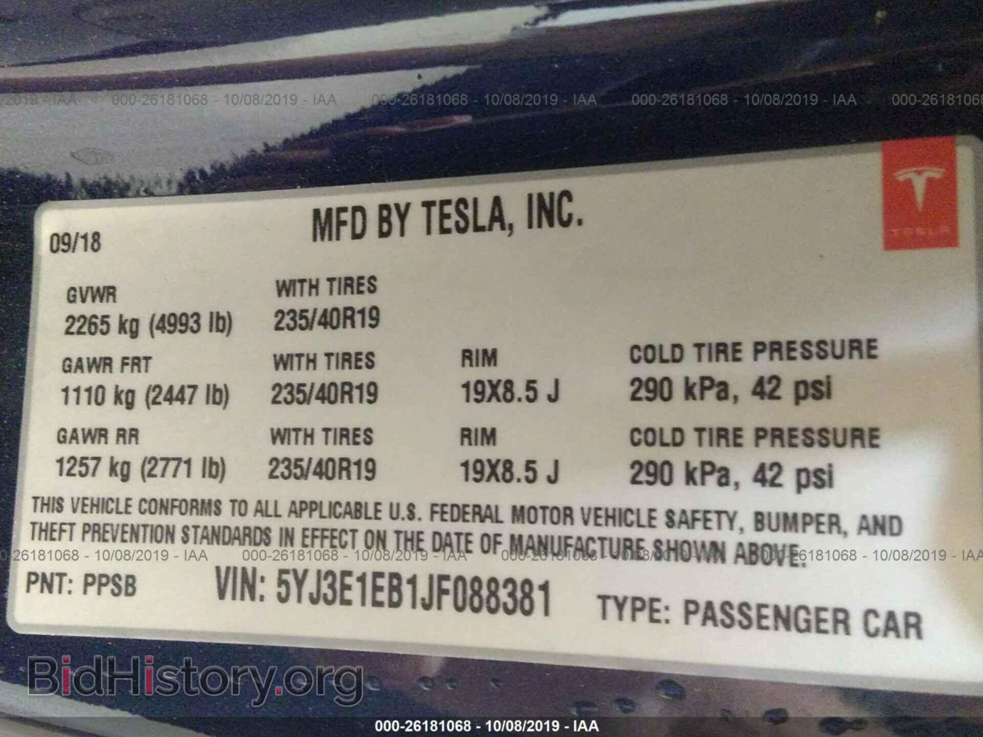 2018 TESLA MODEL 3 - VIN: 5YJ3E1EB1JF088381 - Photo 9