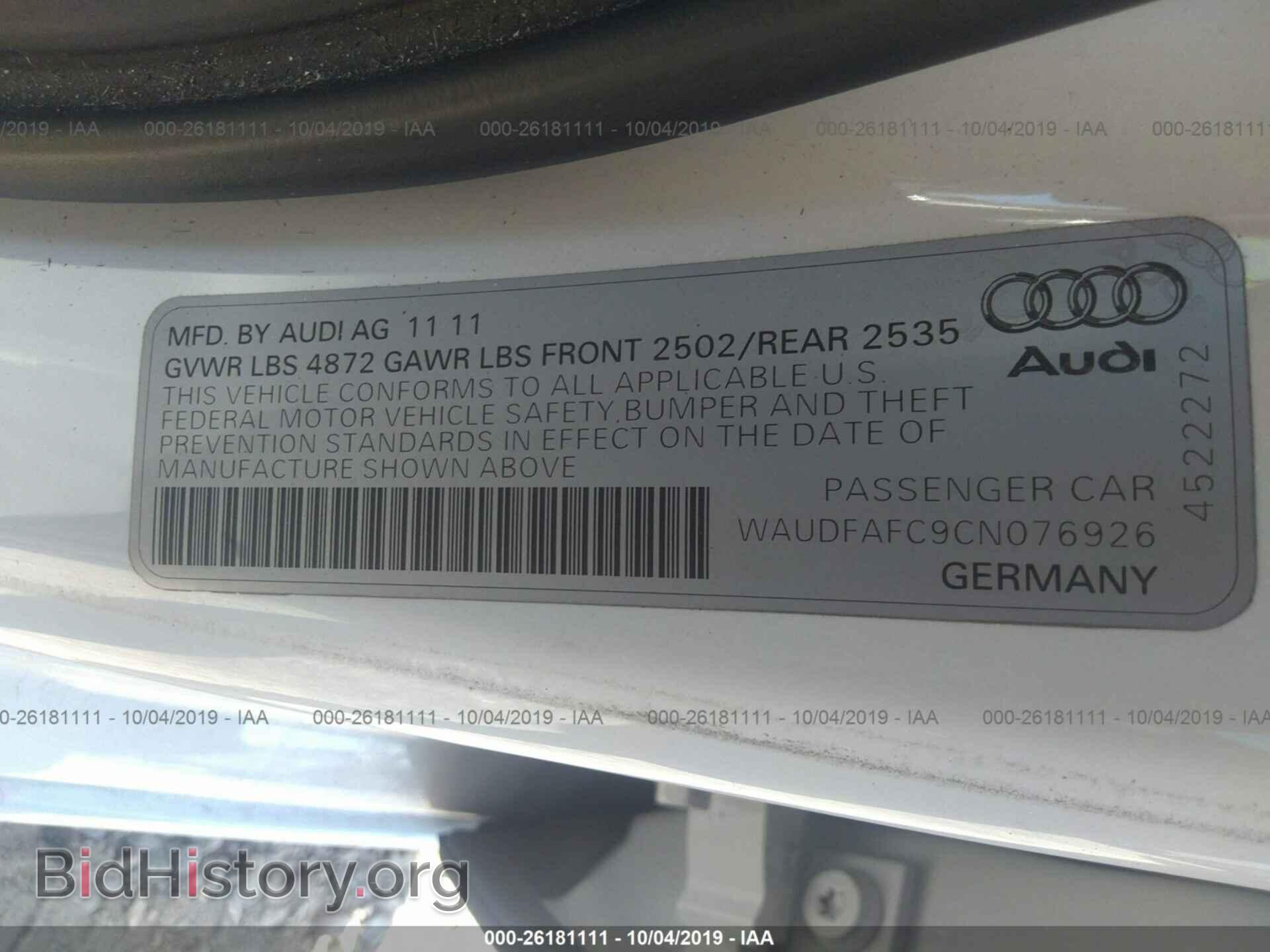 2012 AUDI A6 - VIN: WAUDFAFC9CN076926 - Photo 9