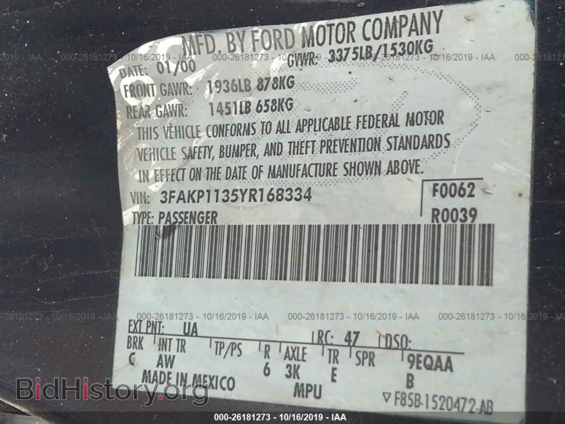2000 FORD ESCORT - VIN: 3FAKP1135YR168334 - Photo 9