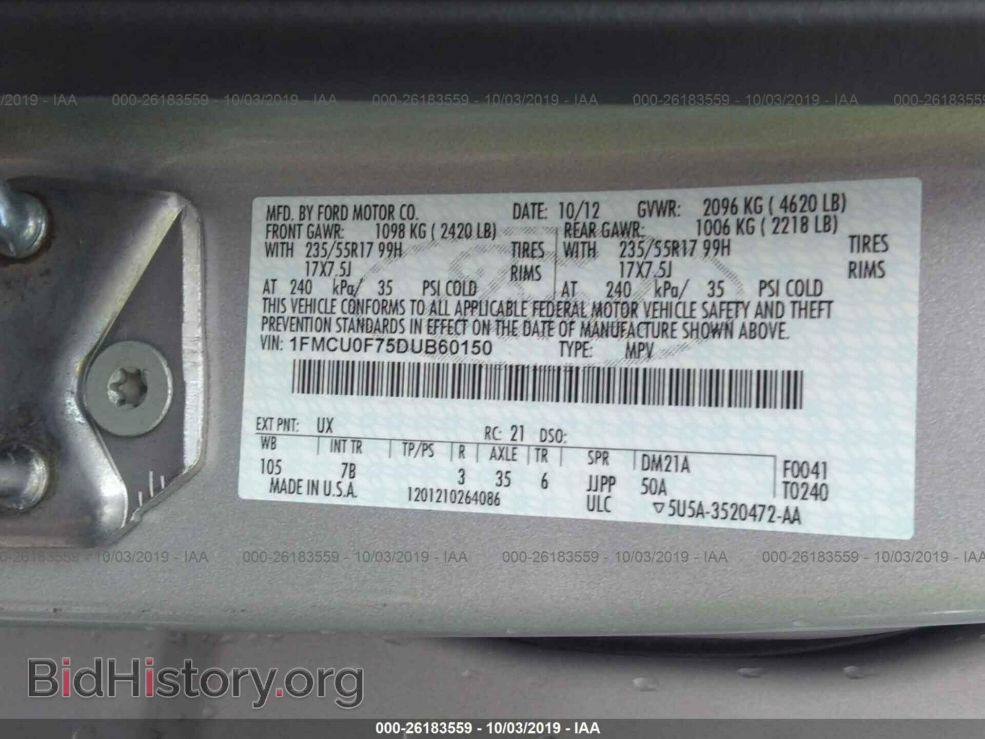 2013 FORD ESCAPE - VIN: 1FMCU0F75DUB60150 - Фото 9