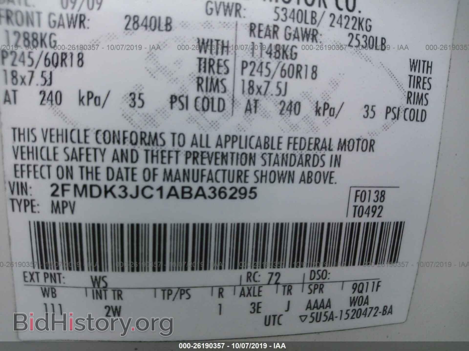2010 FORD EDGE - VIN: 2FMDK3JC1ABA36295 - Photo 9