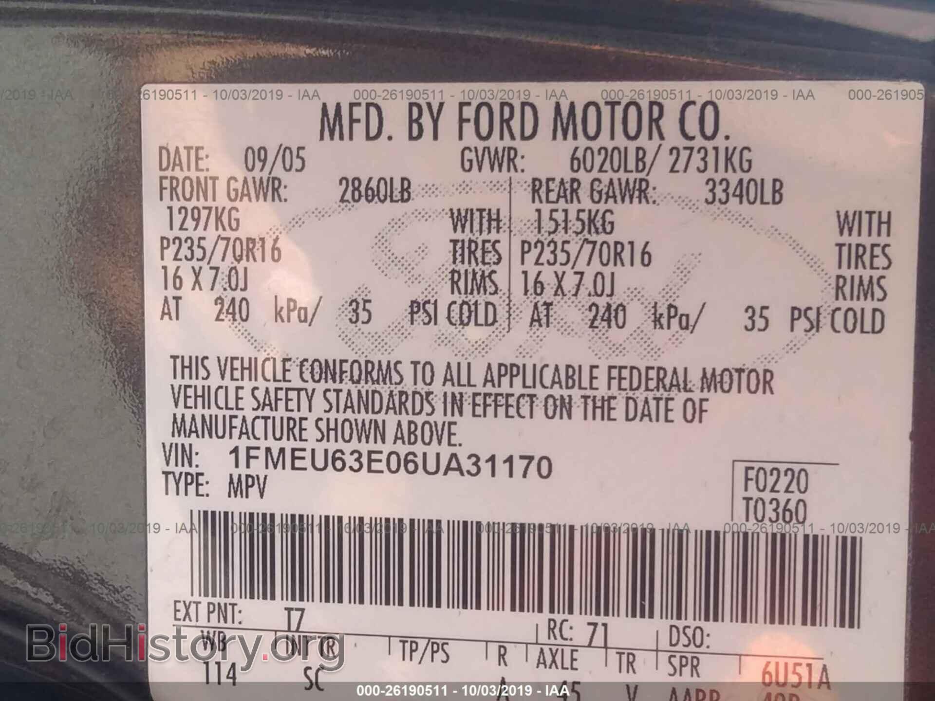 2006 FORD EXPLORER - VIN: 1FMEU63E06UA31170 - Фото 9