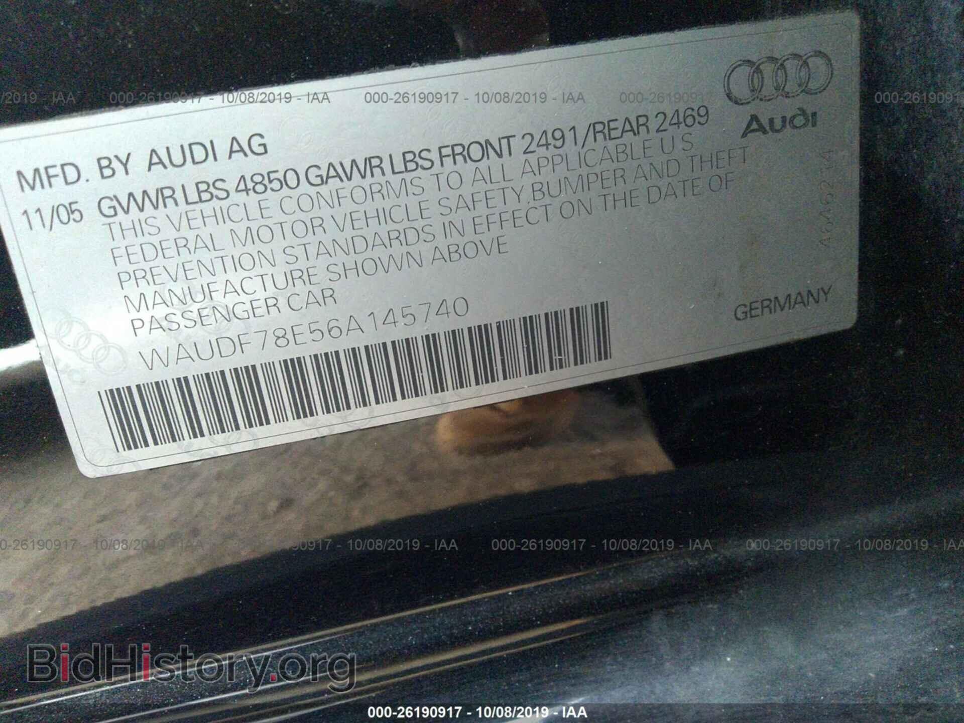 2006 AUDI A4 - VIN: WAUDF78E56A145740 - Фото 9