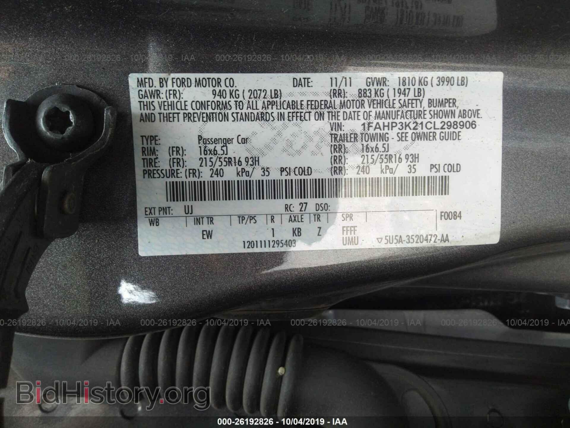 2012 FORD FOCUS - VIN: 1FAHP3K21CL298906 - Фото 9