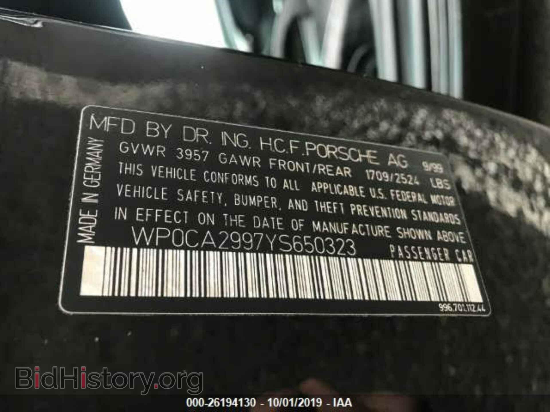2000 PORSCHE 911 - VIN: WP0CA2997Y5650323 - Фото 9