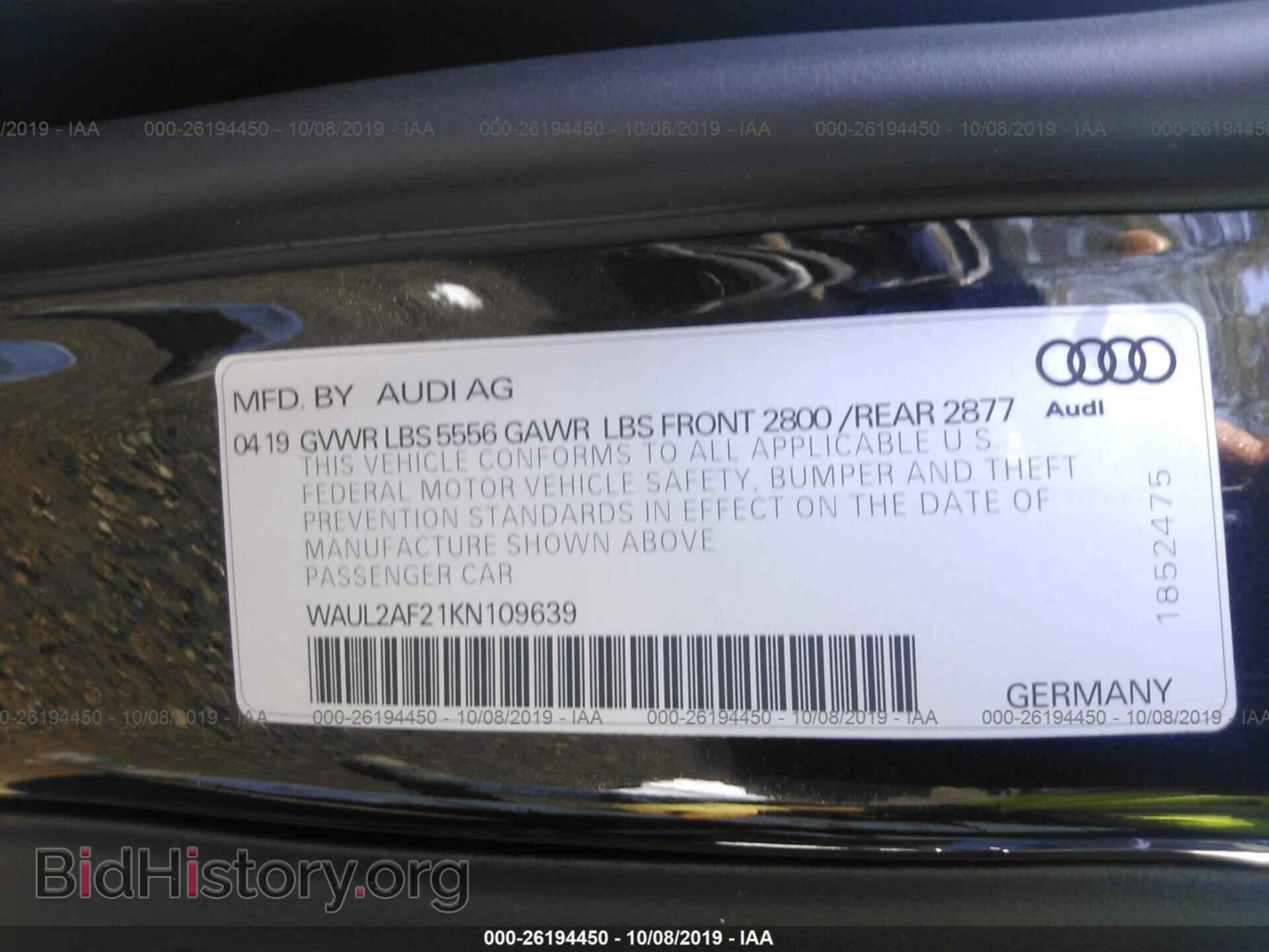 2019 AUDI A6 - VIN: WAUL2AF21KN109639 - Фото 9