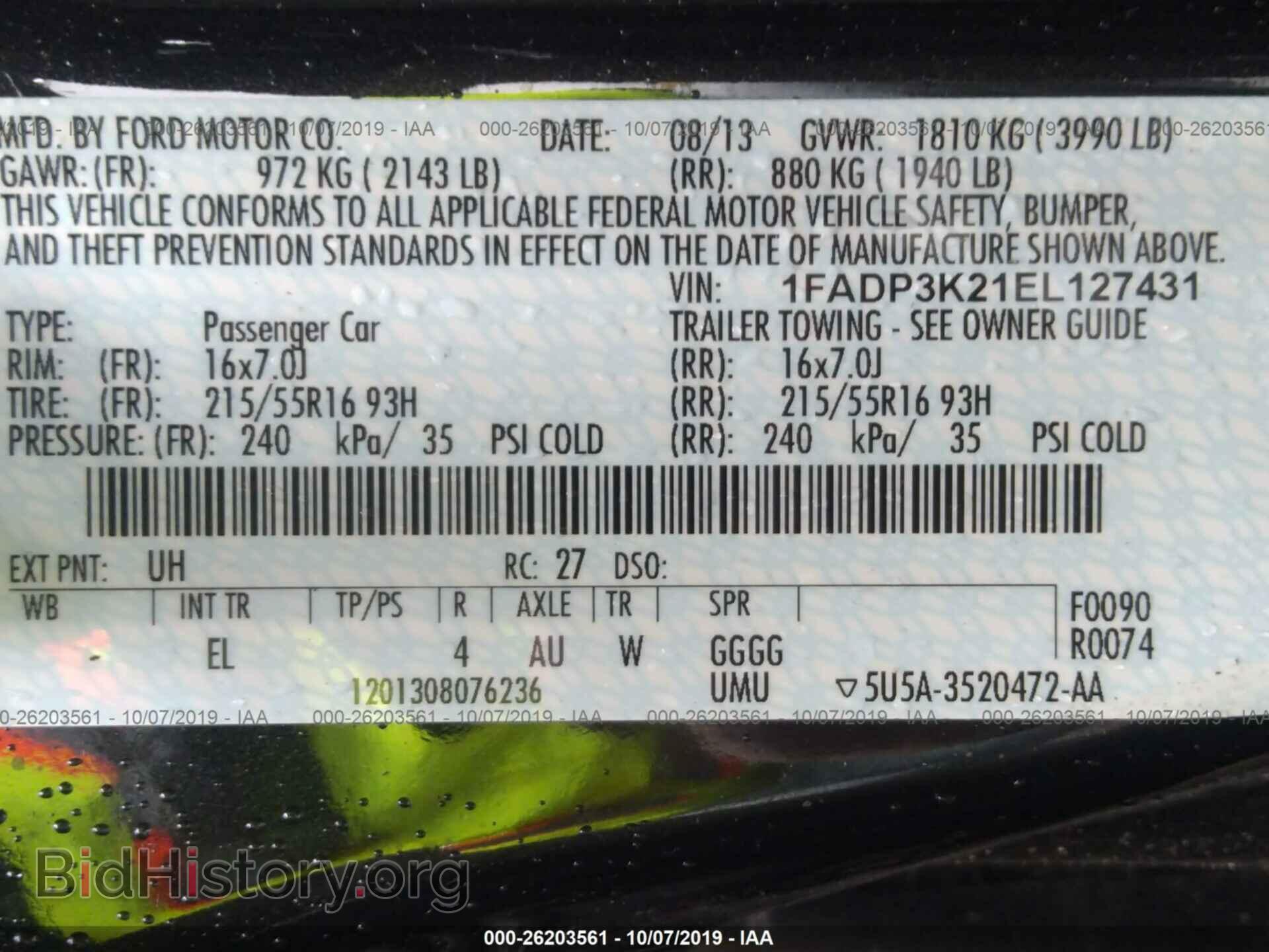 2014 FORD FOCUS - VIN: 1FADP3K21EL127431 - Фото 9