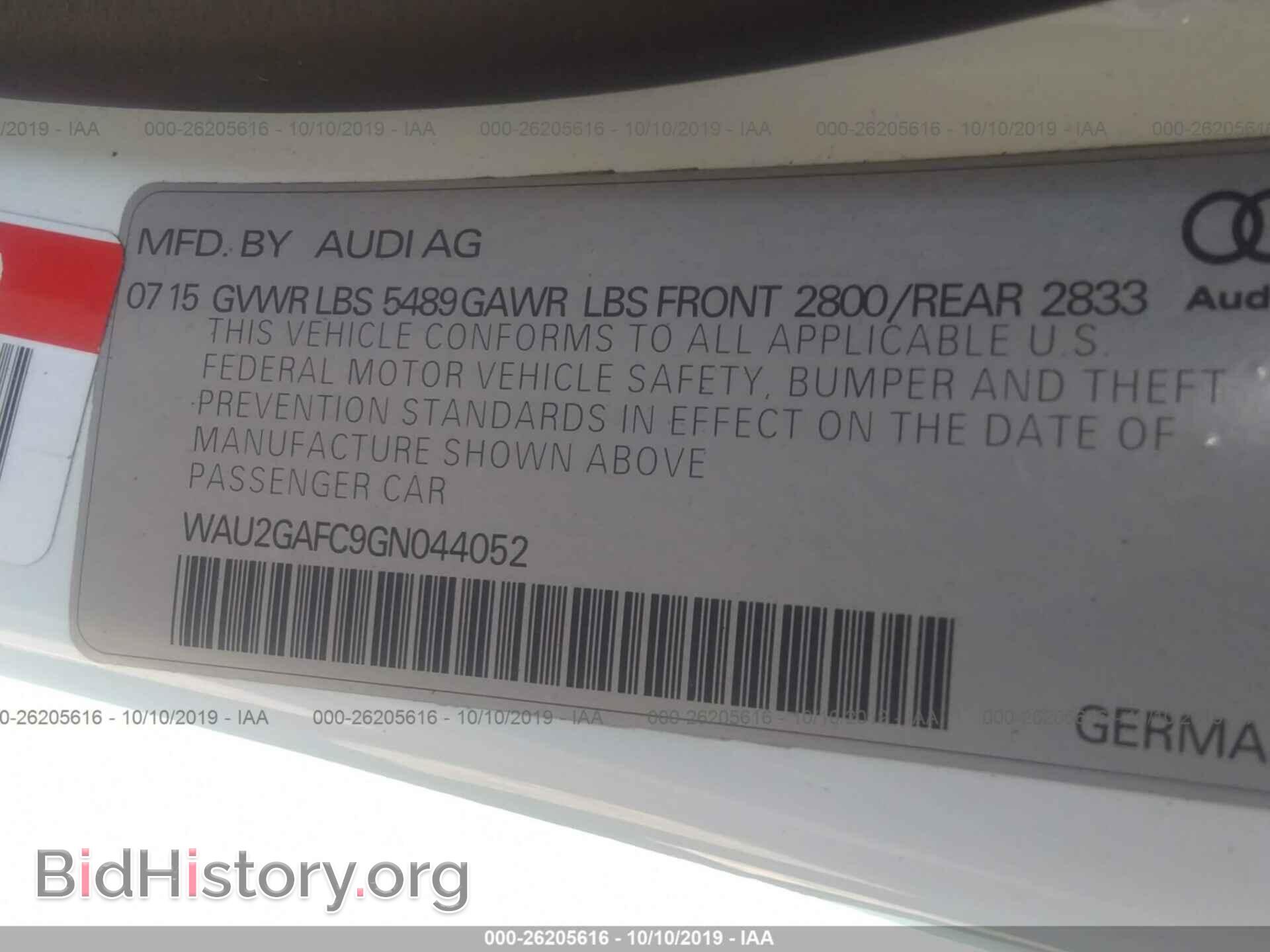 2016 AUDI A7 - VIN: WAU2GAFC9GN044052 - Фото 9