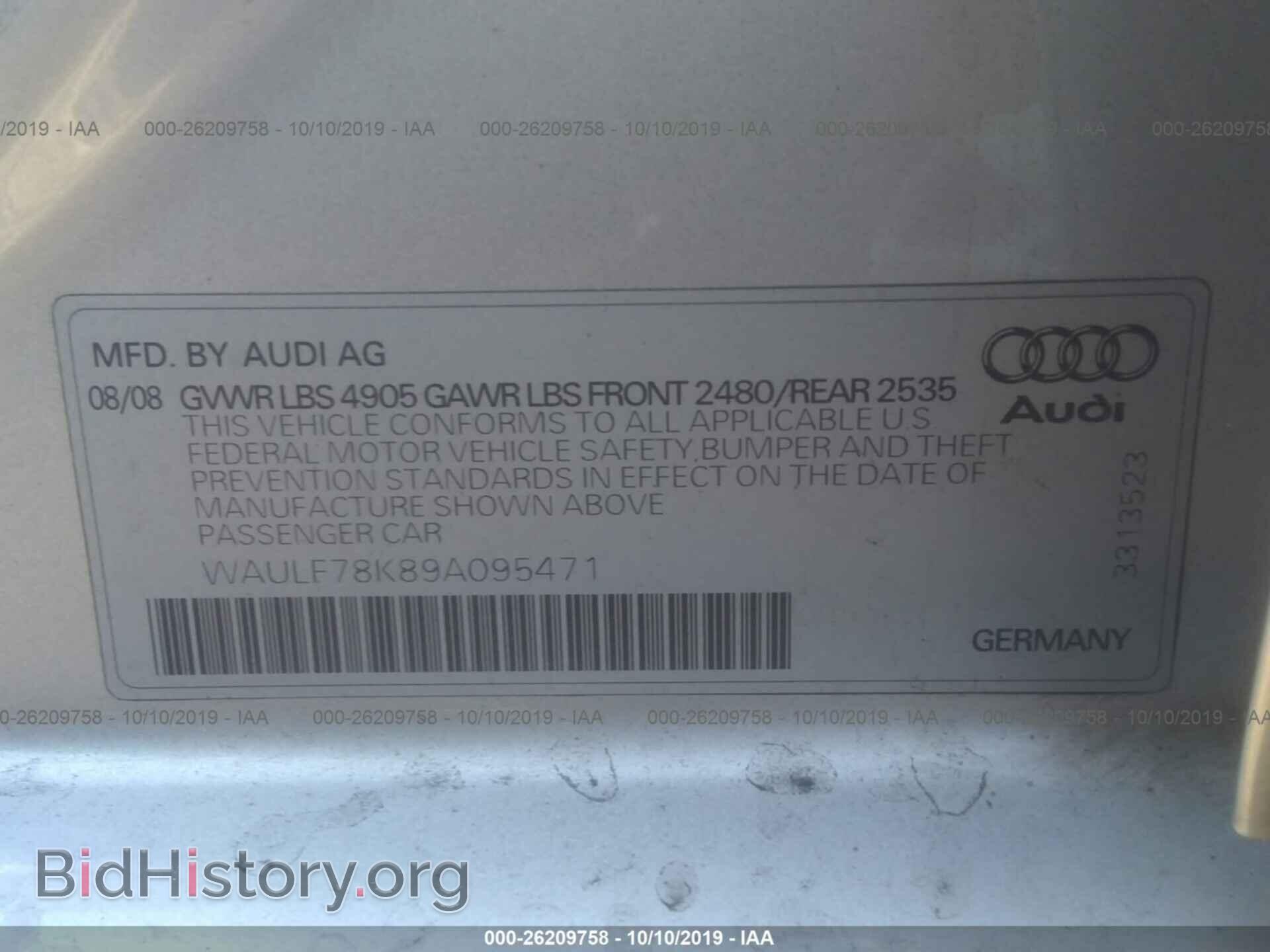 2009 AUDI A4 - VIN: WAULF78K89A095471 - Фото 9