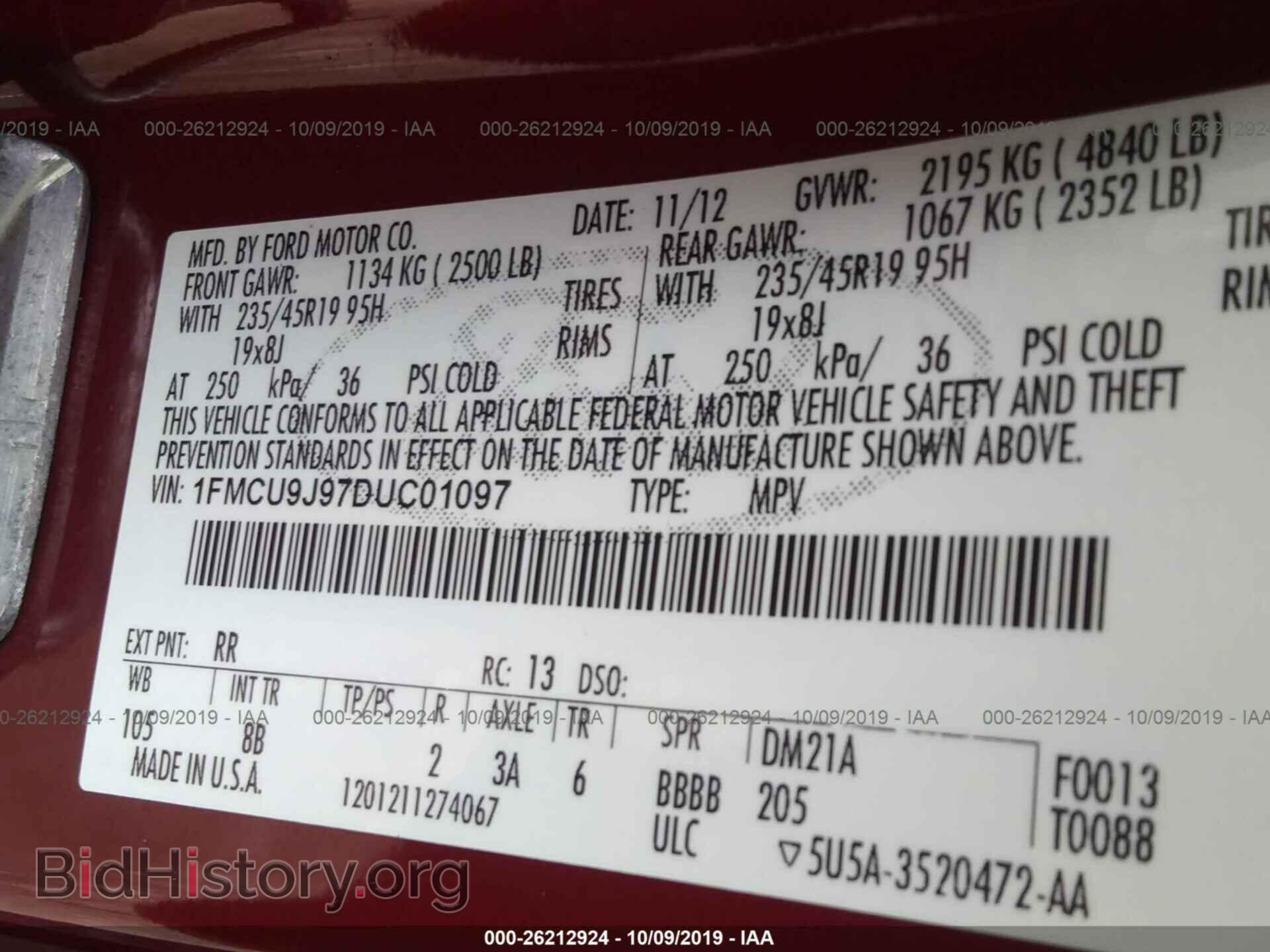 2013 FORD ESCAPE - VIN: 1FMCU9J97DUC01097 - Photo 9