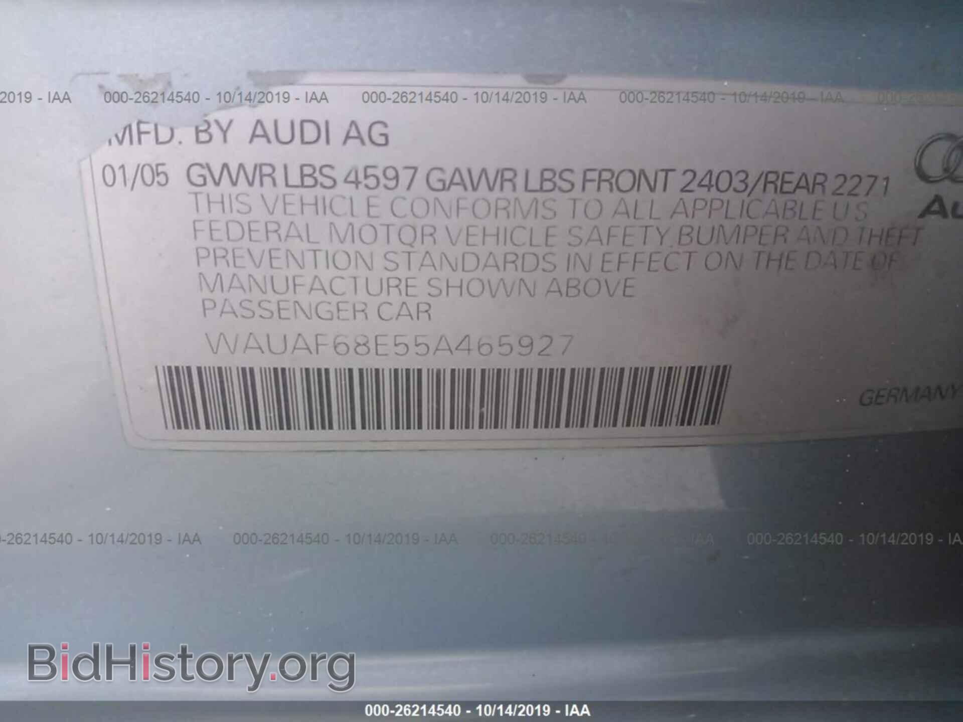 2005 AUDI A4 - VIN: WAUAF68E55A465927 - Фото 9