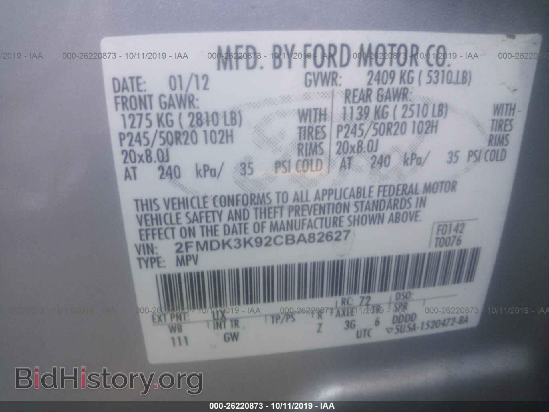 2012 FORD EDGE - VIN: 2FMDK3K92CBA82627 - Фото 9