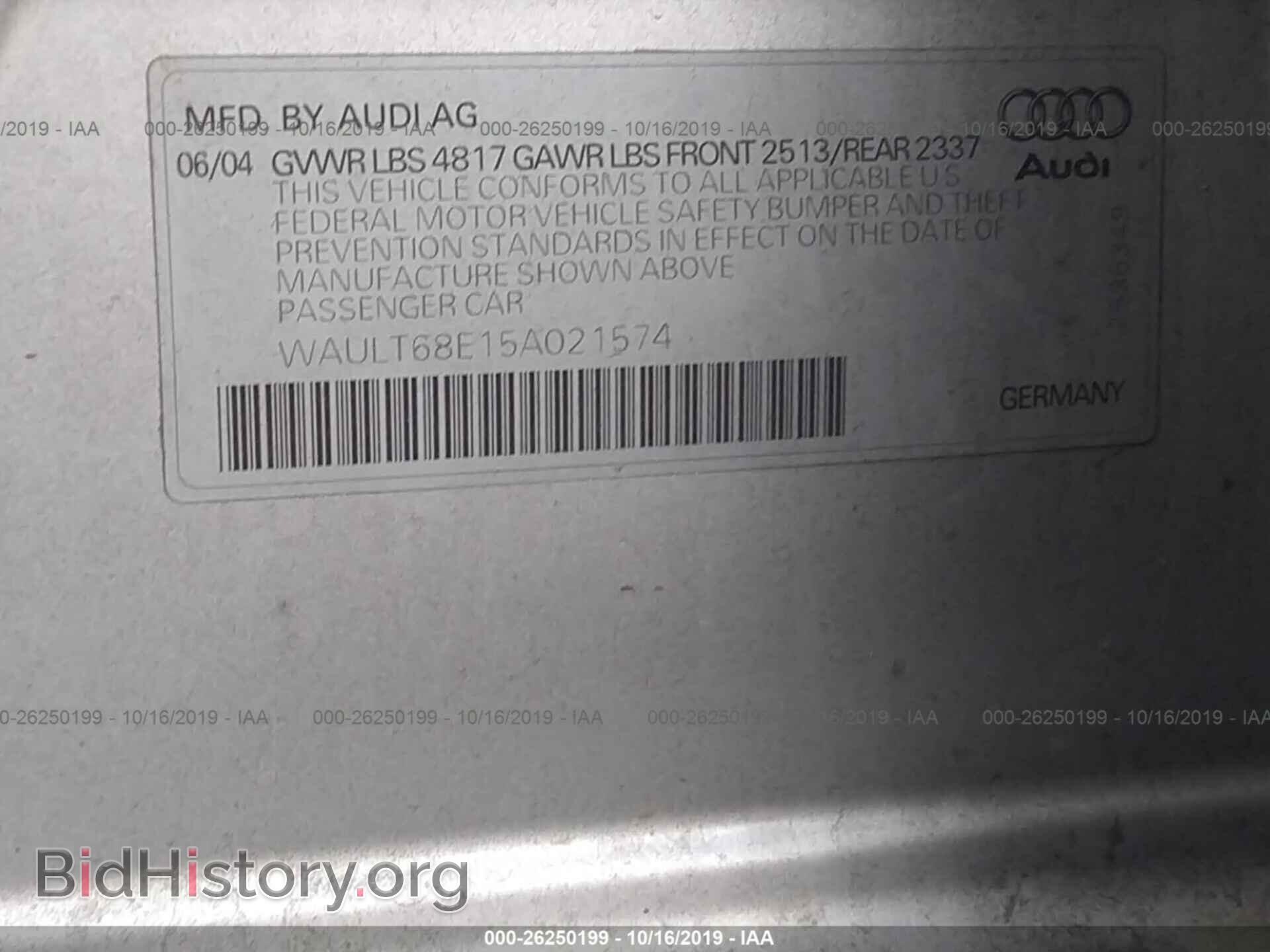 2005 AUDI A4 - VIN: WAULT68E15A021574 - Фото 9