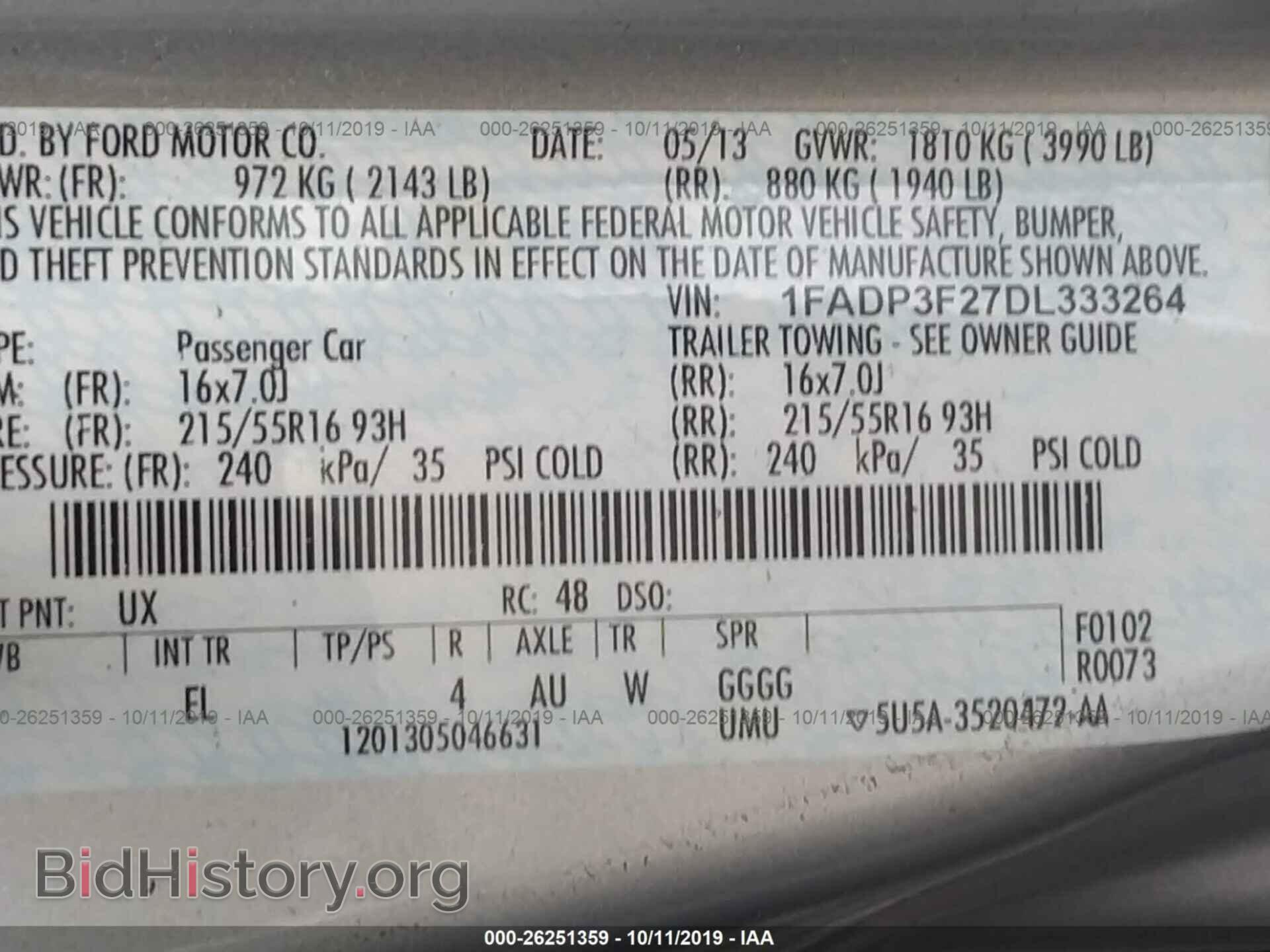 2013 FORD FOCUS - VIN: 1FADP3F27DL333264 - Фото 9