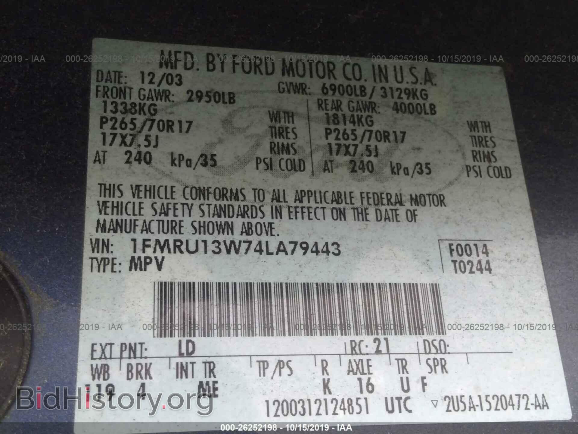 2004 FORD EXPEDITION - VIN: 1FMRU13W74LA79443 - Фото 9