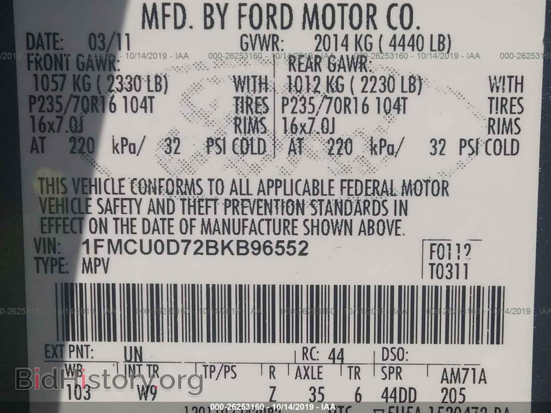 2011 FORD ESCAPE - VIN: 1FMCU0D72BKB96552 - Photo 9