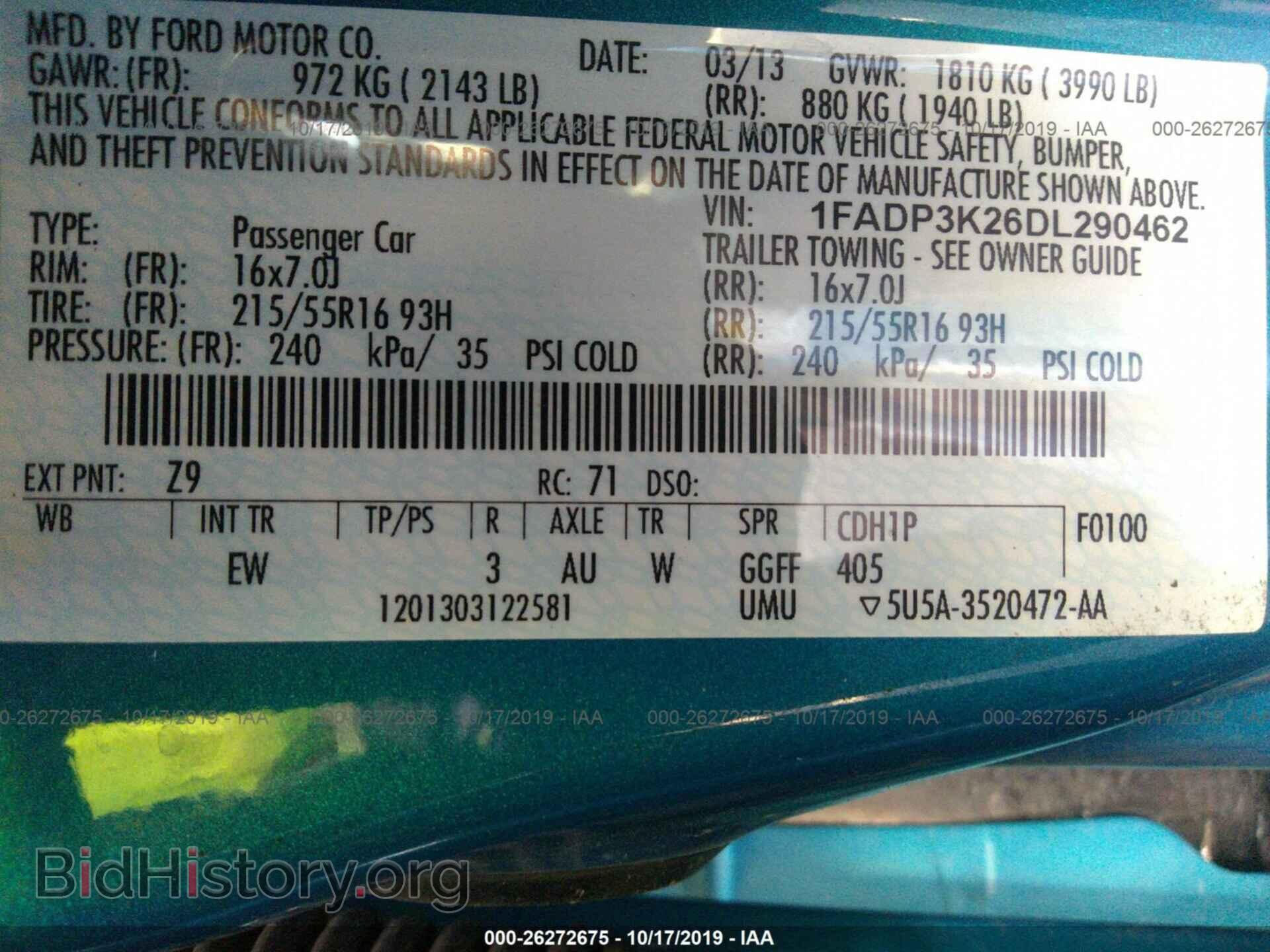2013 FORD FOCUS - VIN: 1FADP3K26DL290462 - Фото 9