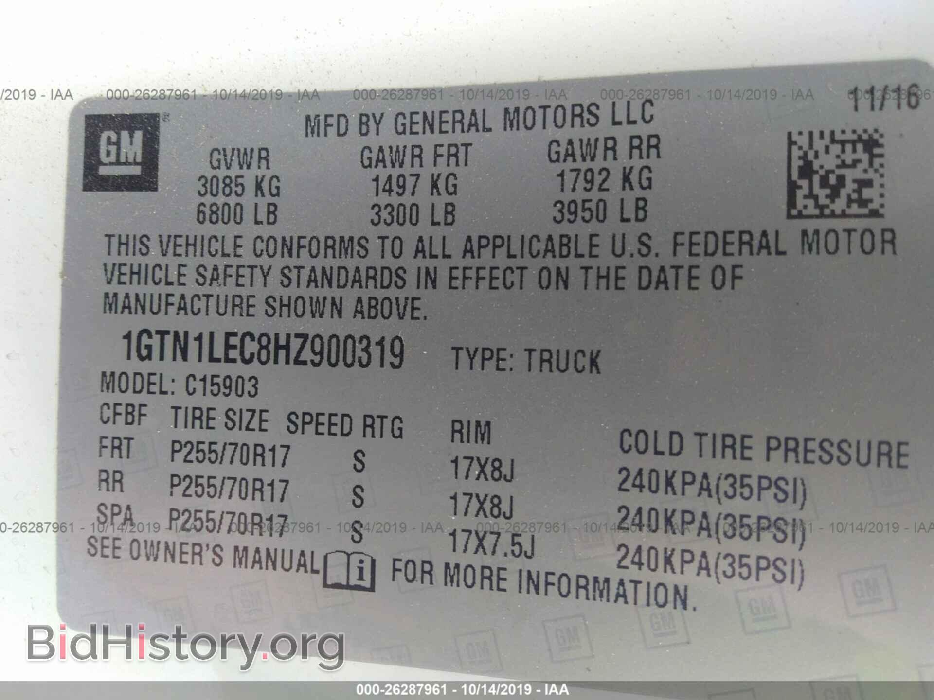 2017 GMC SIERRA - VIN: 1GTN1LEC8HZ900319 - Фото 9