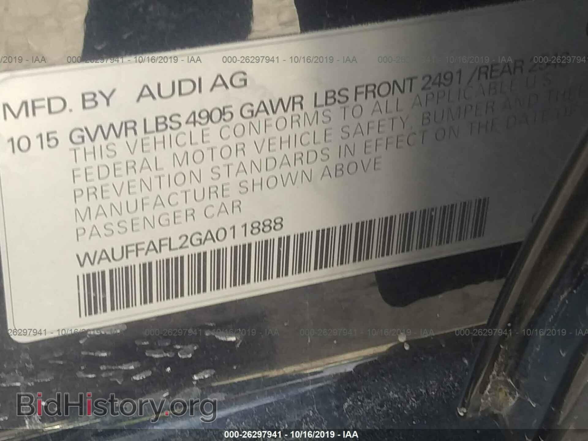 2016 AUDI A4 - VIN: WAUFFAFL2GA011888 - Фото 9