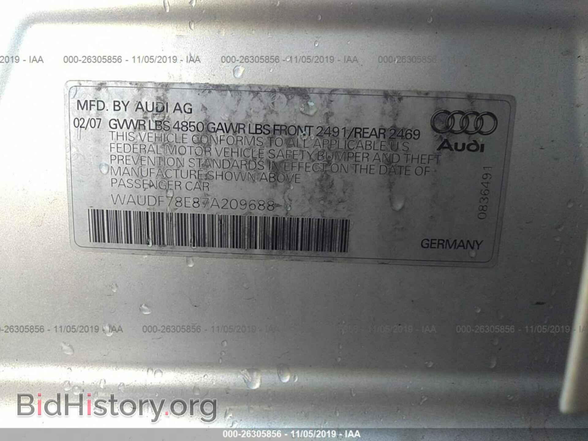 2007 AUDI A4 - VIN: WAUDF78E87A209688 - Photo 9