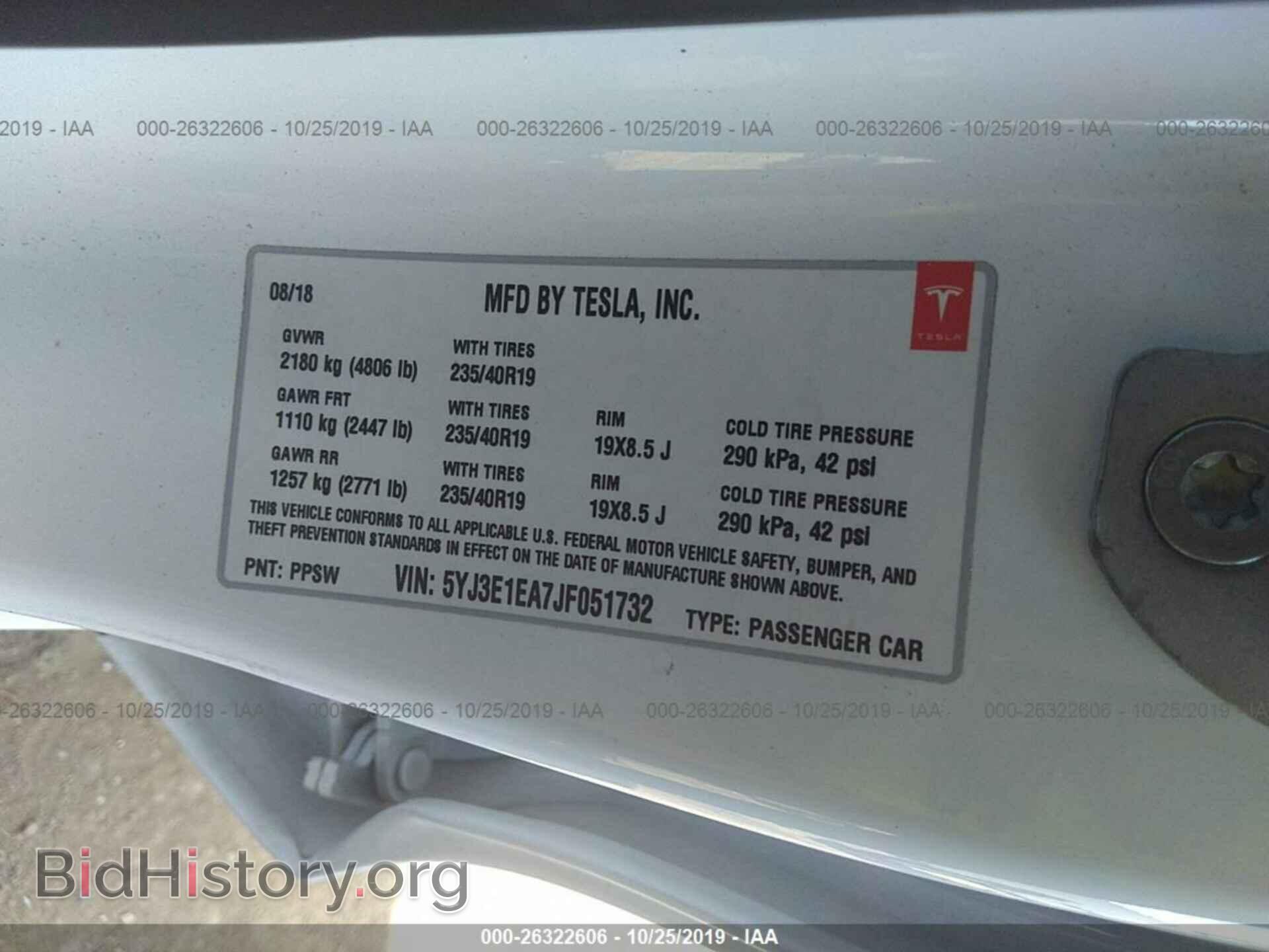 2018 TESLA MODEL 3 - VIN: 5YJ3E1EA7JF051732 - Фото 9