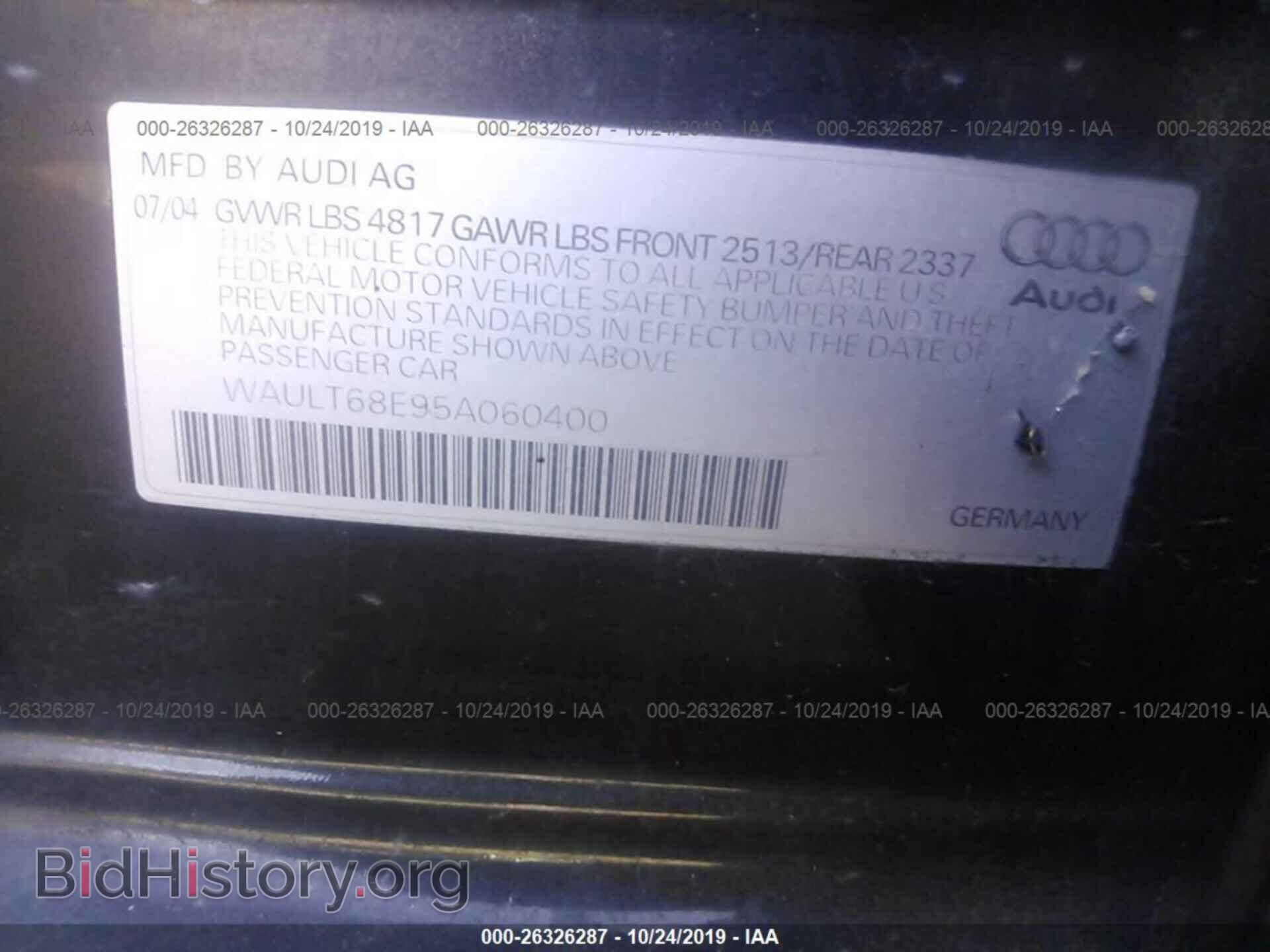 2005 AUDI A4 - VIN: WAULT68E95A060400 - Фото 9