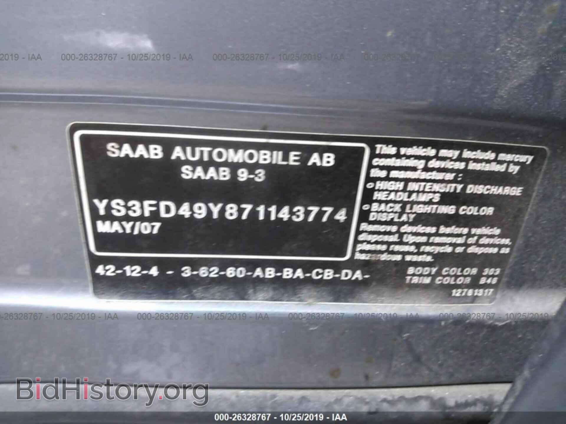 2007 SAAB 9-3 - VIN: YS3FD49Y871143774 - Фото 9
