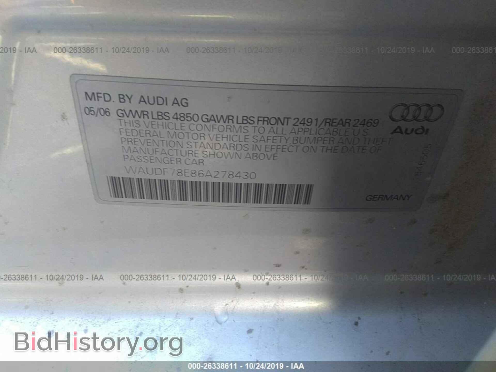 2006 AUDI A4 - VIN: WAUDF78E86A278430 - Фото 9