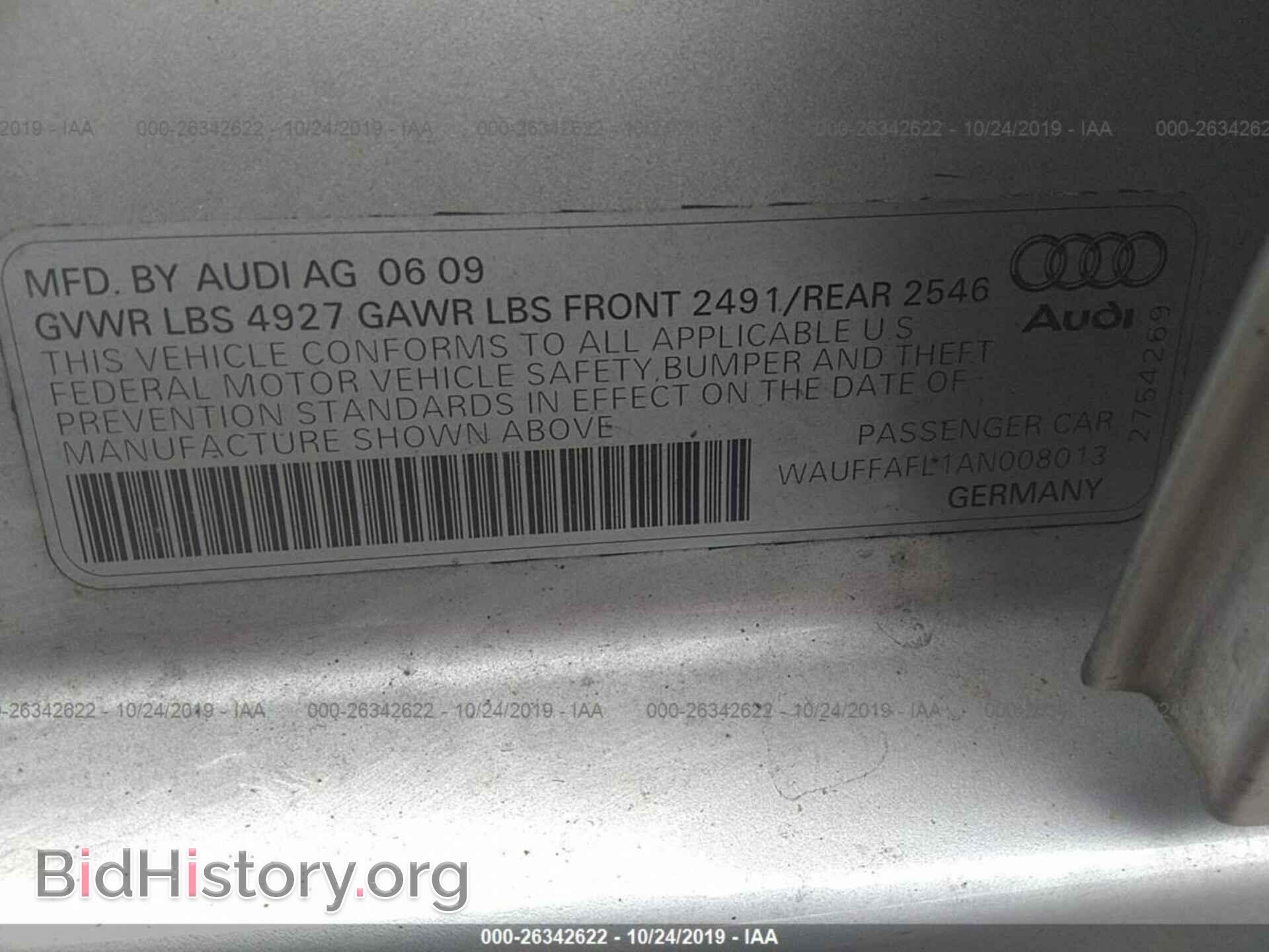 2010 AUDI A4 - VIN: WAUFFAFL1AN008013 - Фото 9
