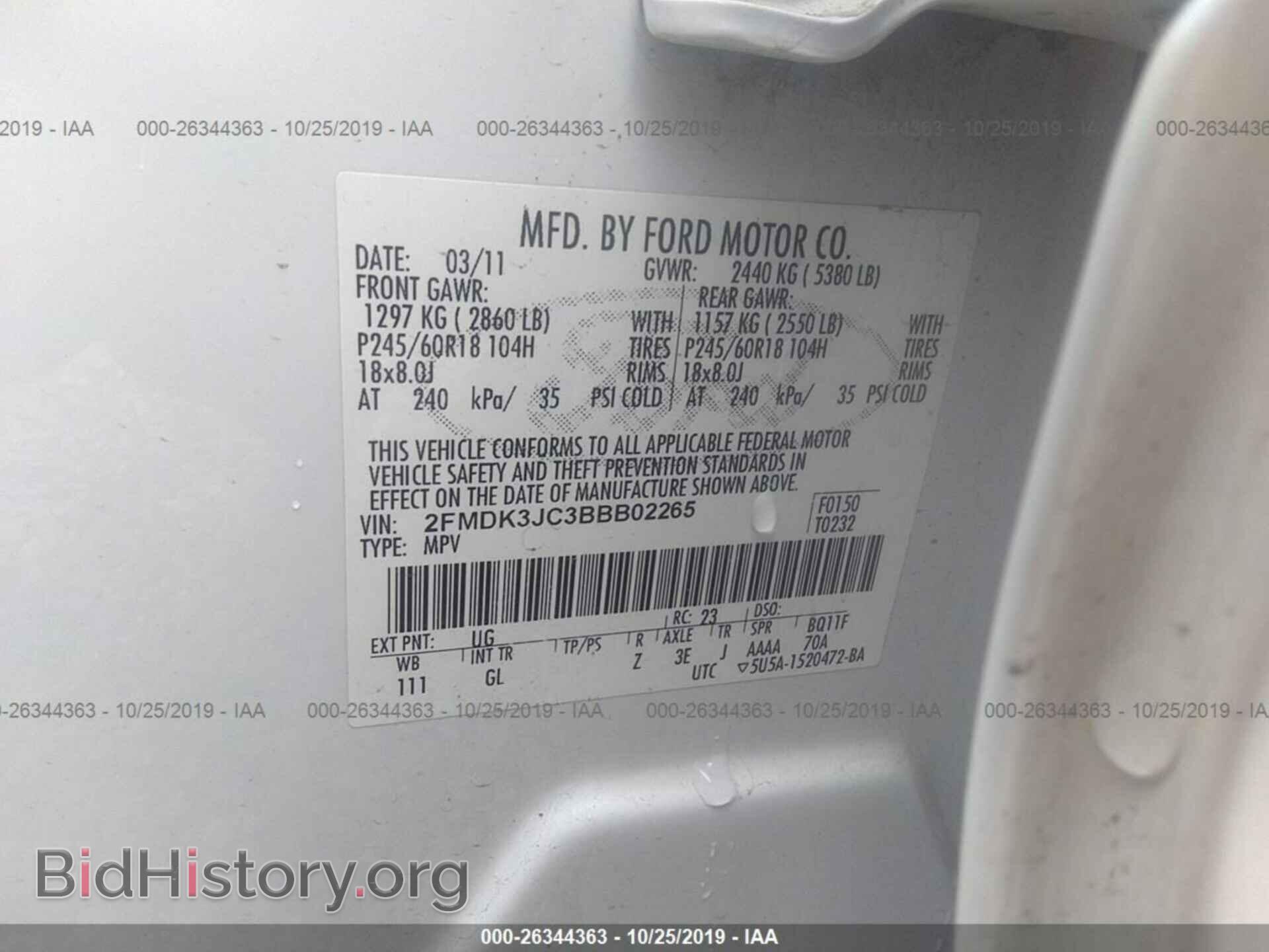 2011 FORD EDGE - VIN: 2FMDK3JC3BBB02265 - Фото 9