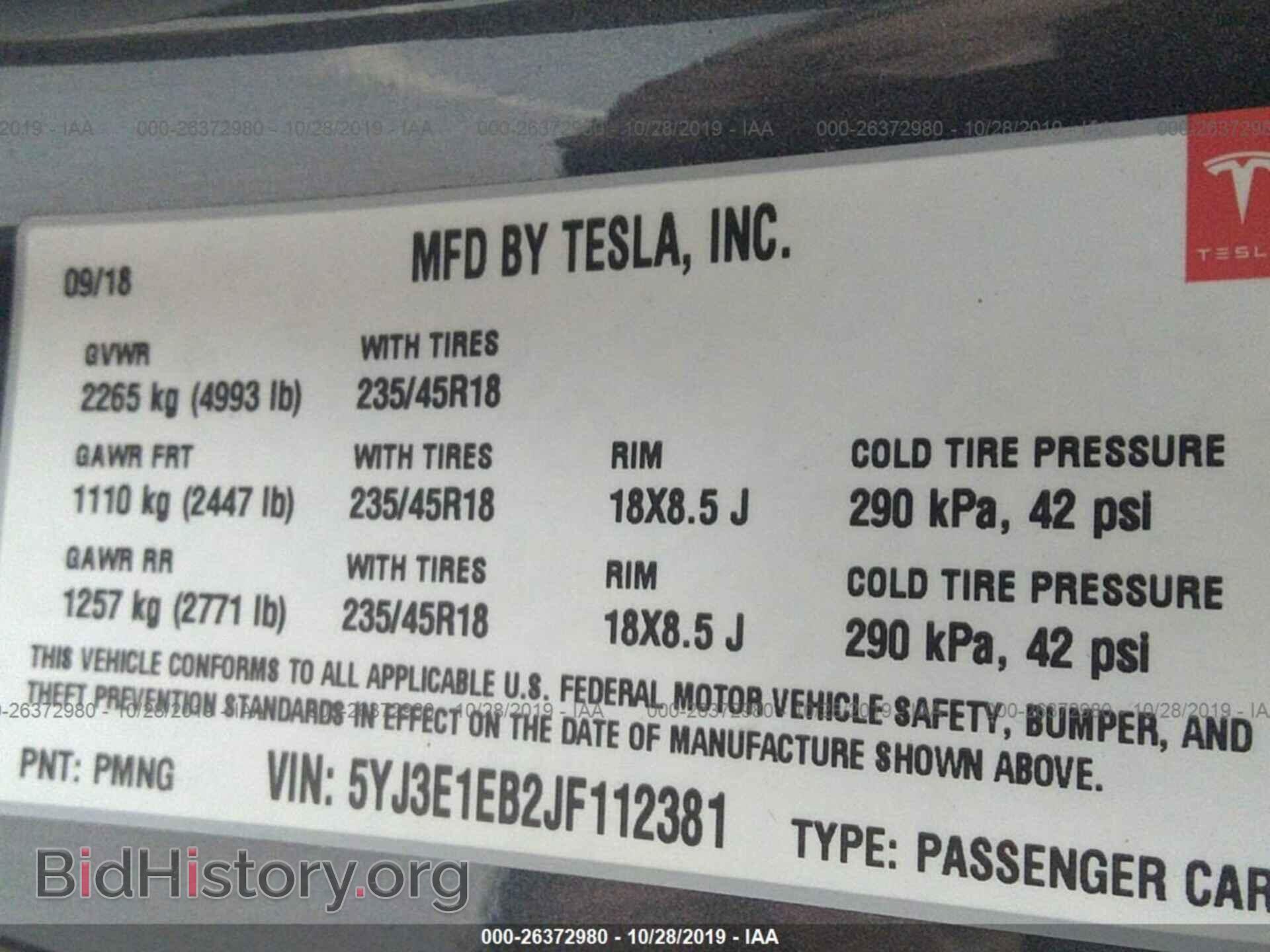 2018 TESLA MODEL 3 - VIN: 5YJ3E1EB2JF112381 - Фото 9