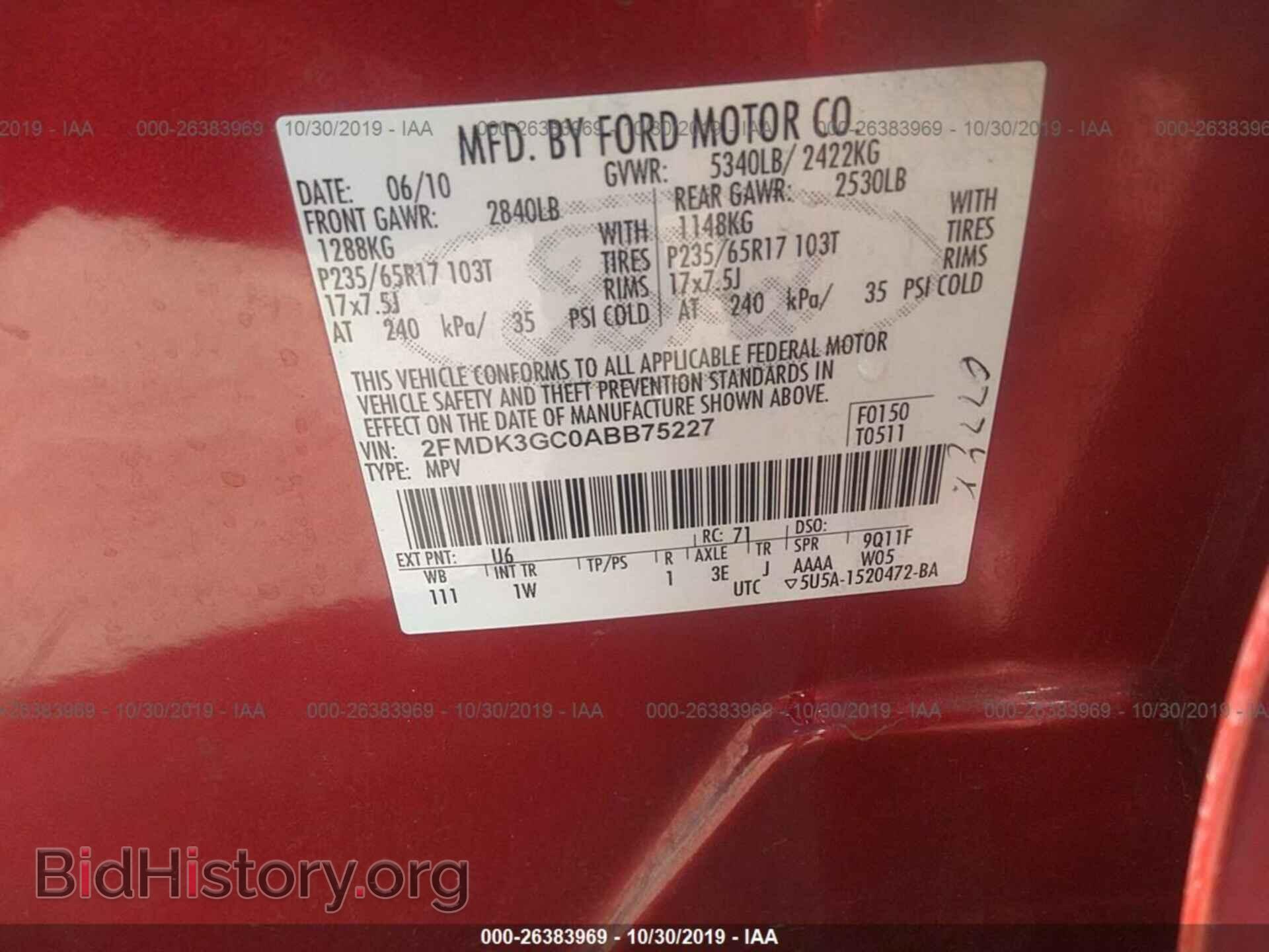 2010 FORD EDGE - VIN: 2FMDK3GC0ABB75227 - Фото 9