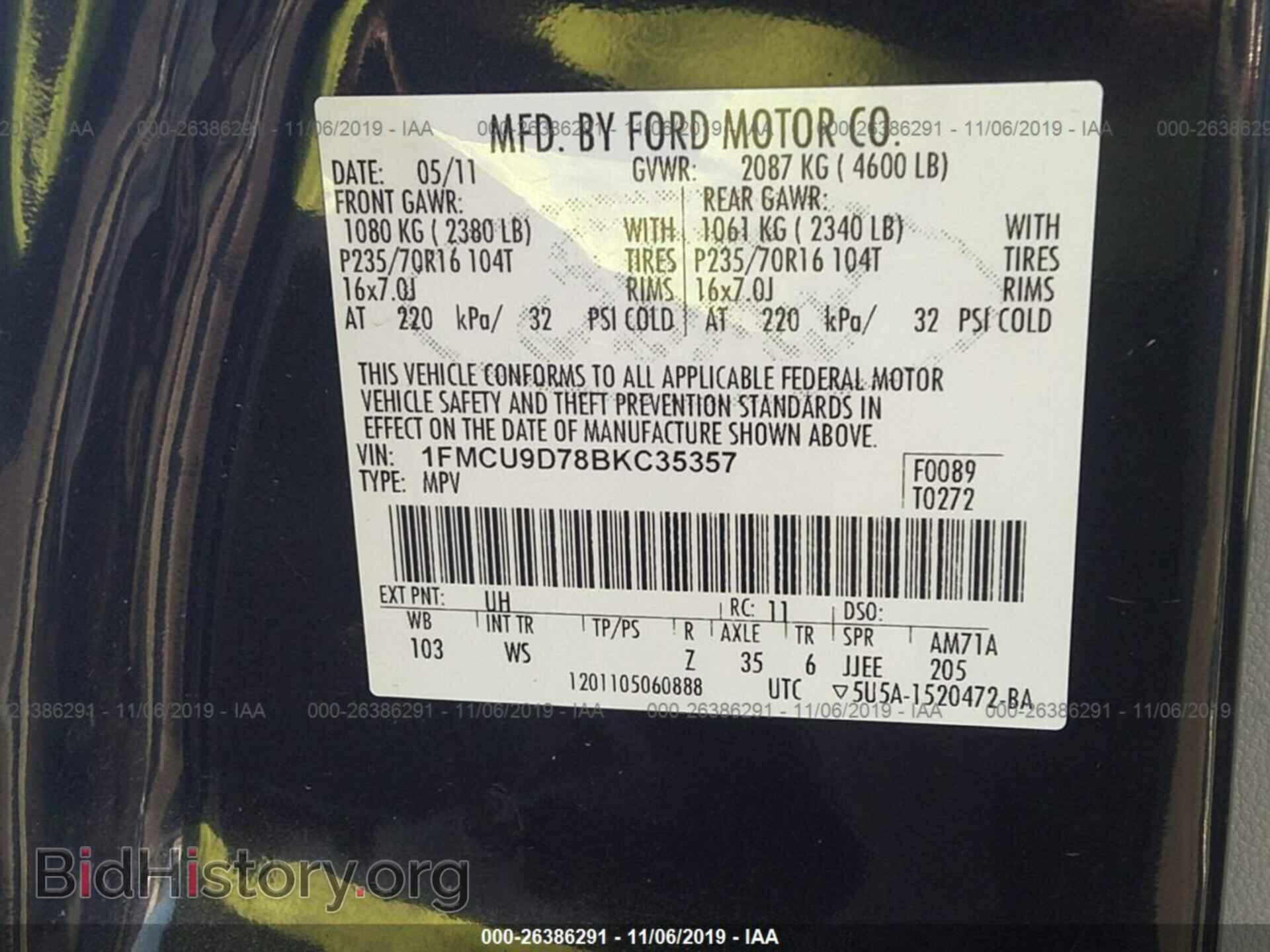 2011 FORD ESCAPE - VIN: 1FMCU9D78BKC35357 - Photo 9