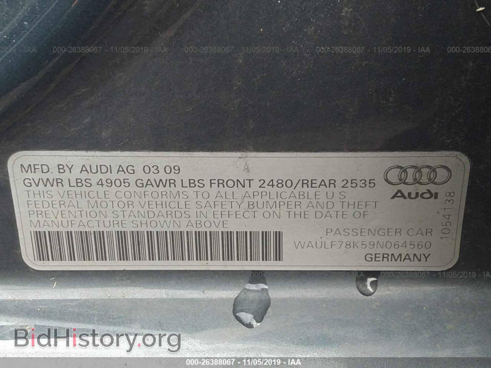 2009 AUDI A4 - VIN: WAULF78K59N064560 - Фото 9