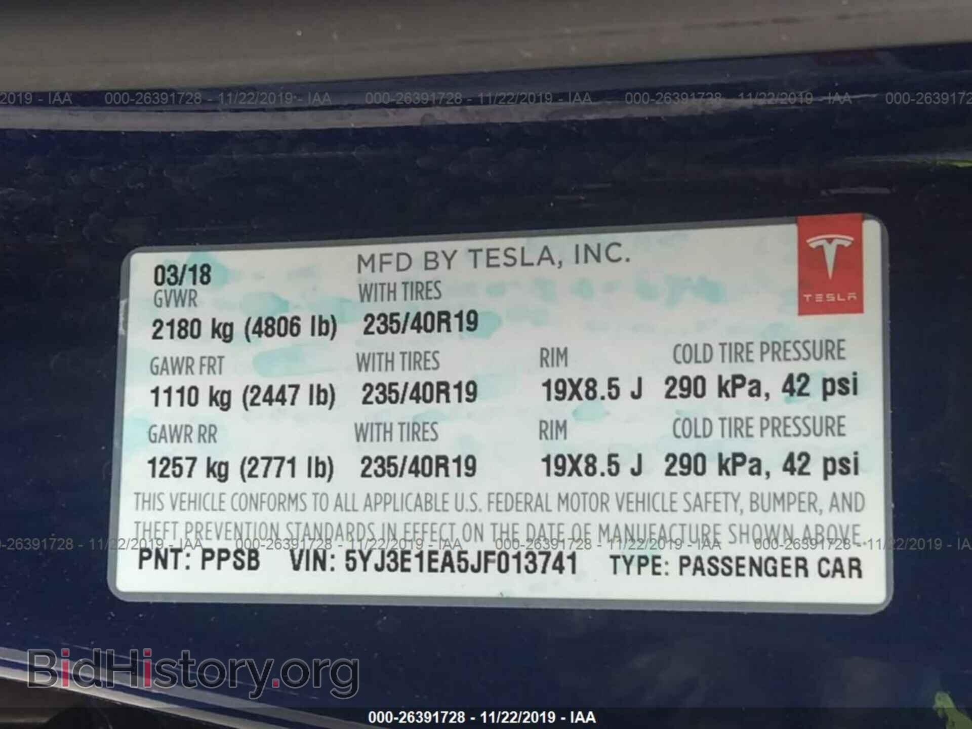 2018 TESLA MODEL 3 - VIN: 5YJ3E1EA5JF013741 - Фото 9