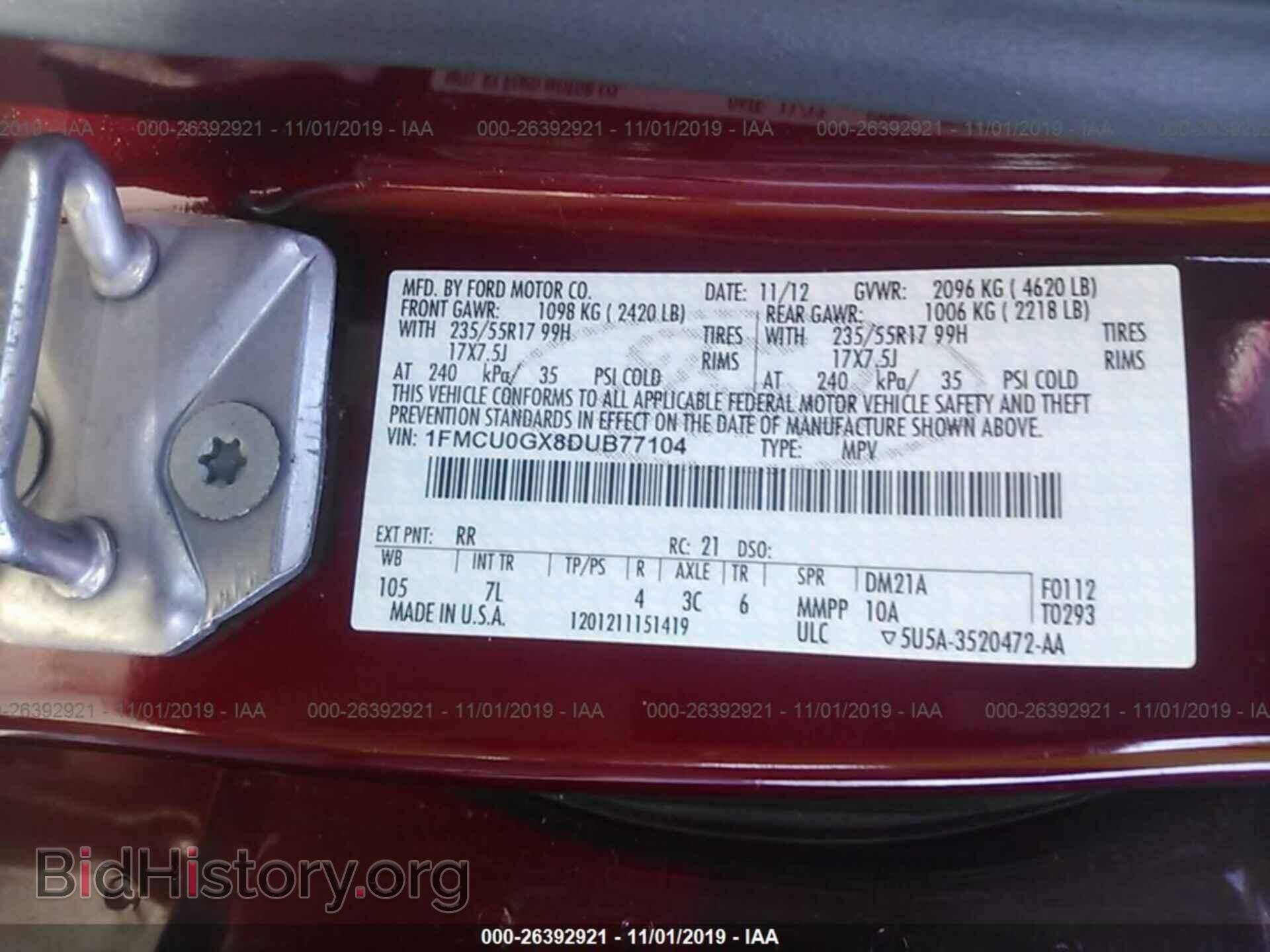 2013 FORD ESCAPE - VIN: 1FMCU0GX8DUB77104 - Фото 9