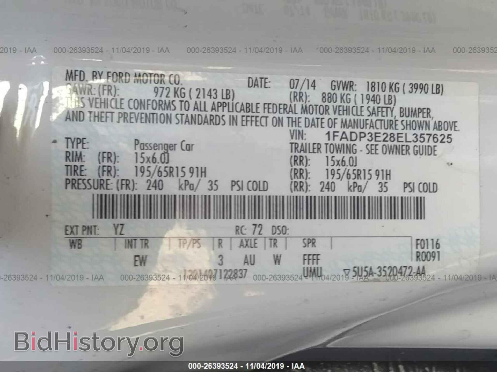 2014 FORD FOCUS - VIN: 1FADP3E28EL357625 - Фото 9