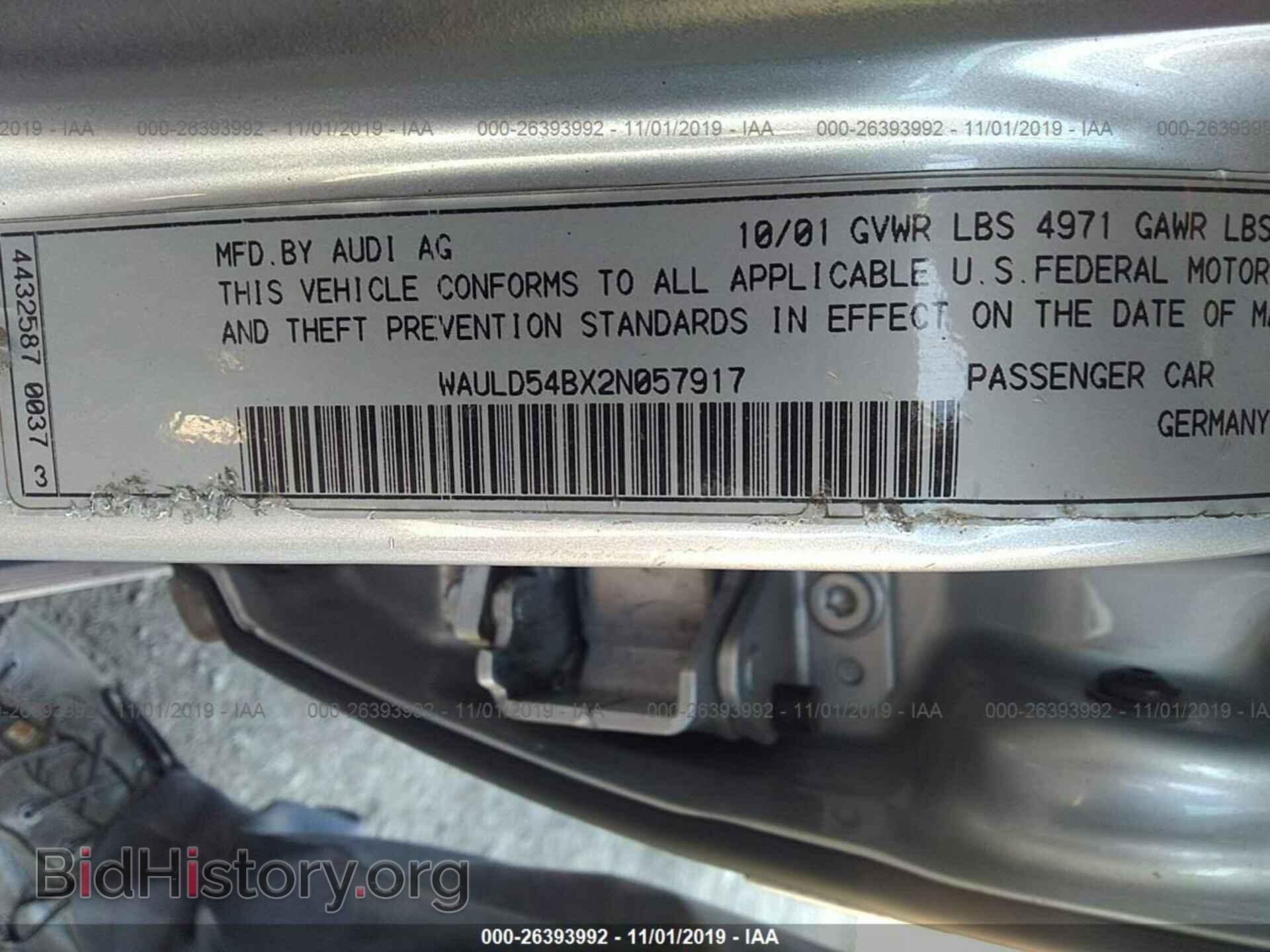 2002 AUDI A6 - VIN: WAULD54BX2N057917 - Фото 9