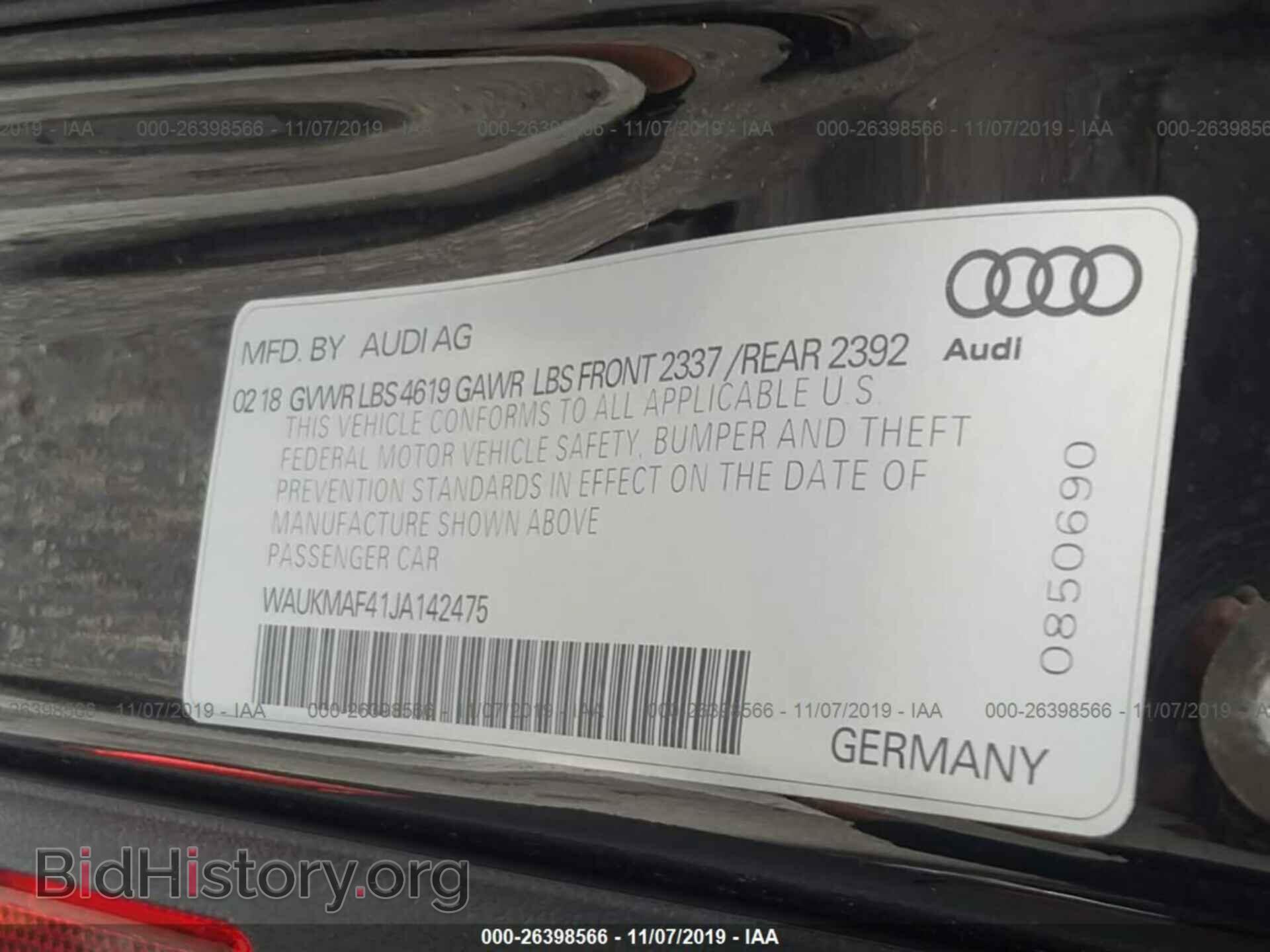 2018 AUDI A4 - VIN: WAUKMAF41JA142475 - Фото 9