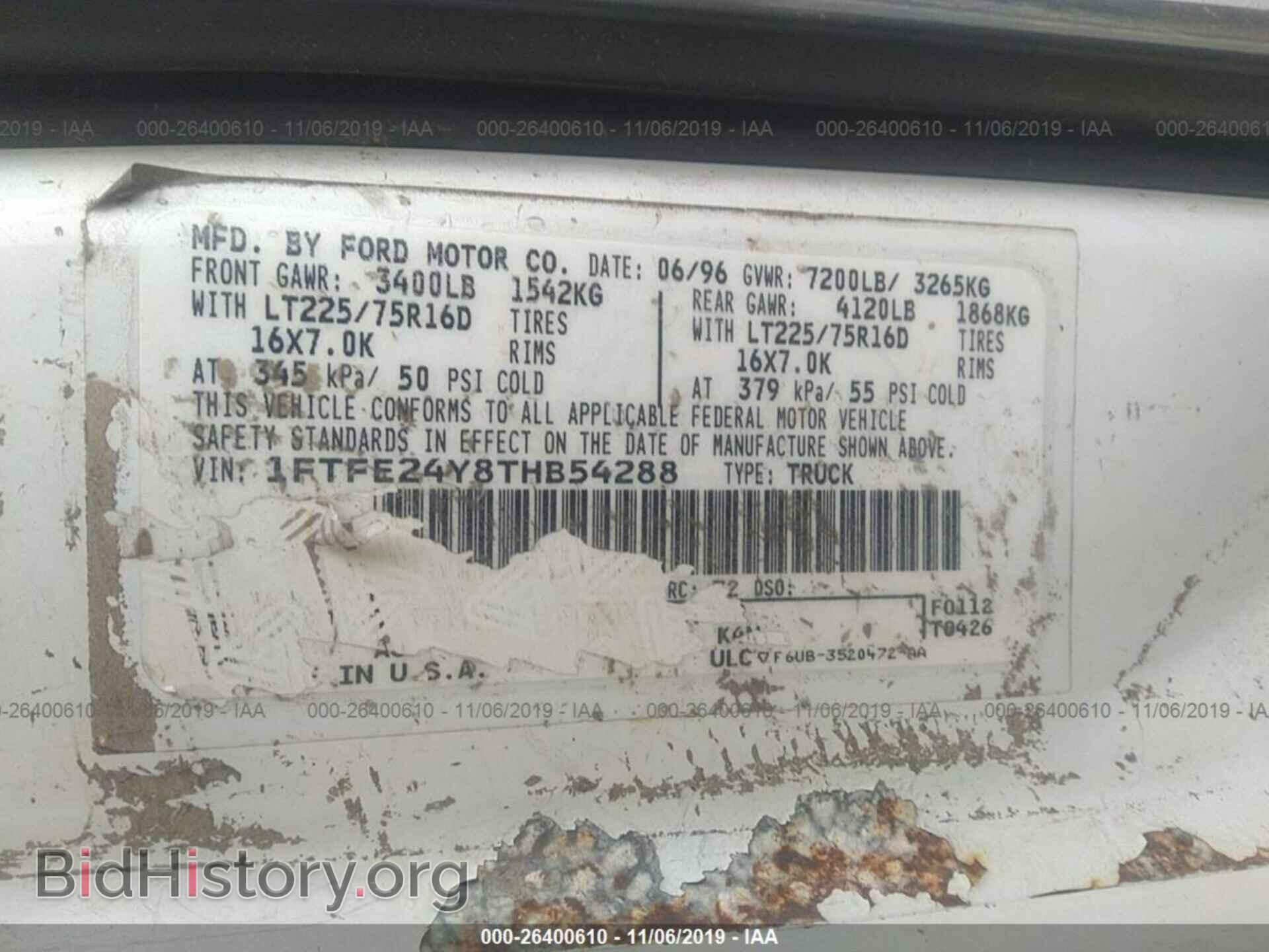 1996 FORD ECONOLINE - VIN: 1FTFE24Y8THB54288 - Фото 9
