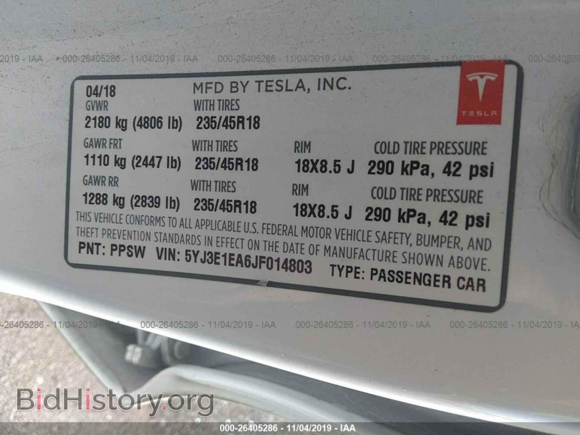 2018 TESLA MODEL 3 - VIN: 5YJ3E1EA6JF014803 - Фото 9