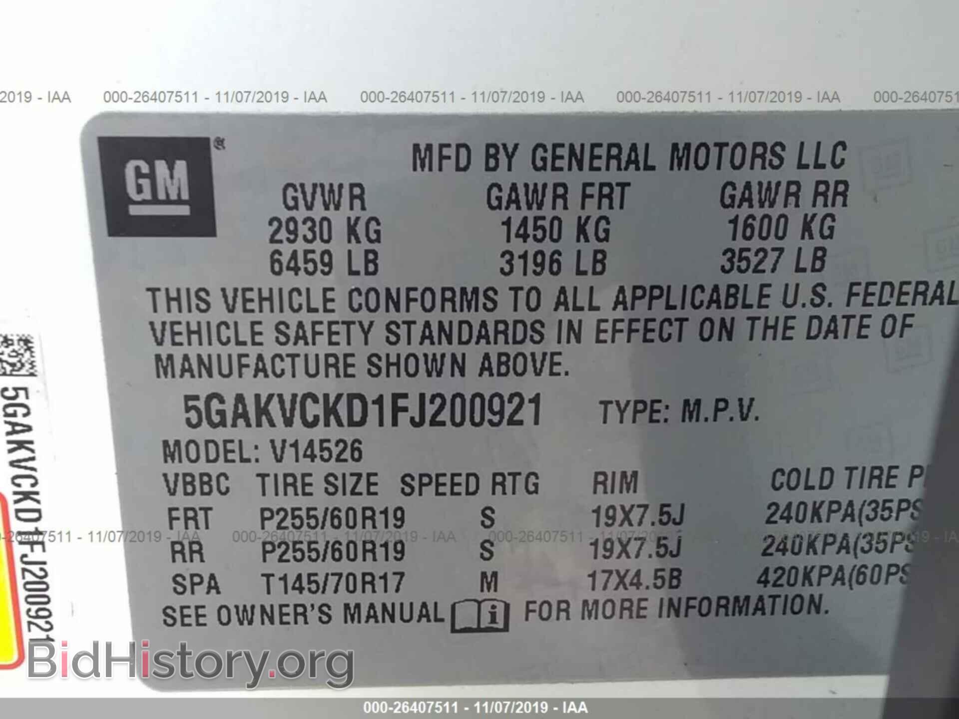 2015 BUICK ENCLAVE - VIN: 5GAKVCKD1FJ200921 - Photo 9
