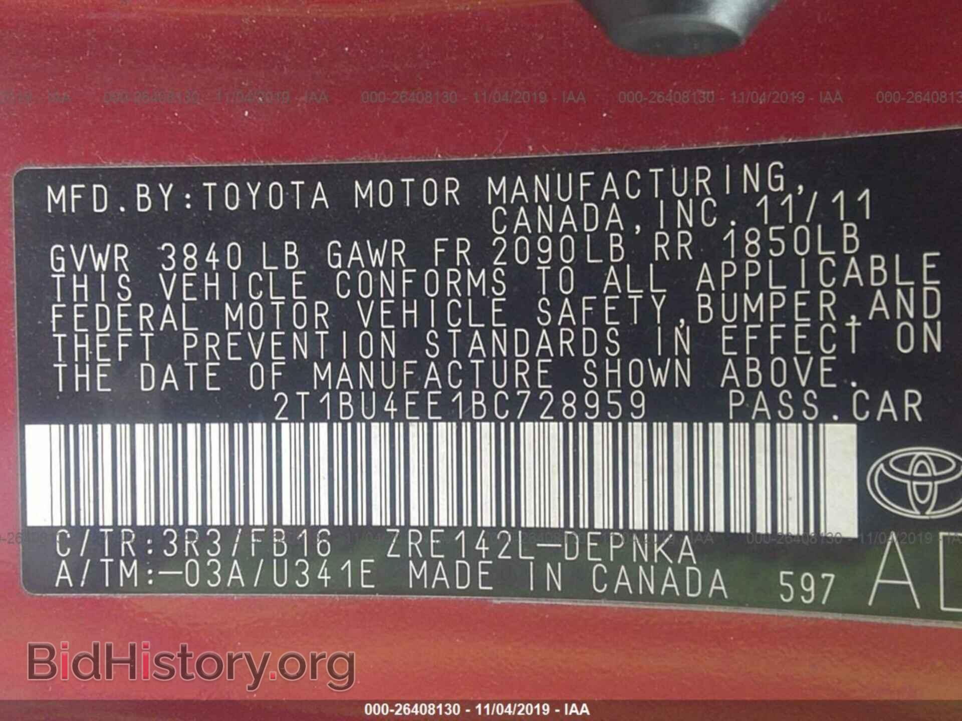 2011 TOYOTA COROLLA - VIN: 2T1BU4EE1BC728959 - Фото 9
