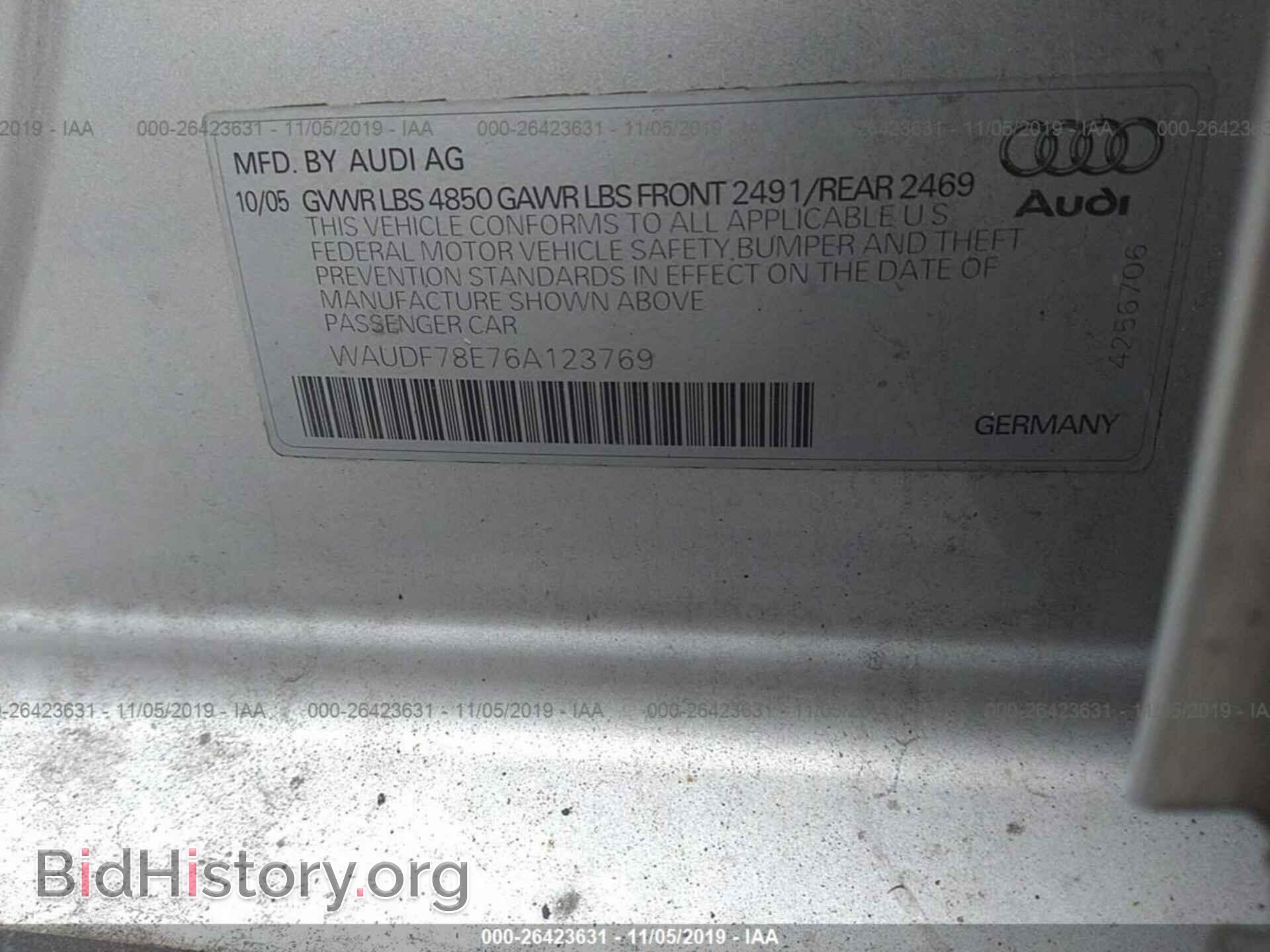 2006 AUDI A4 - VIN: WAUDF78E76A123769 - Фото 9