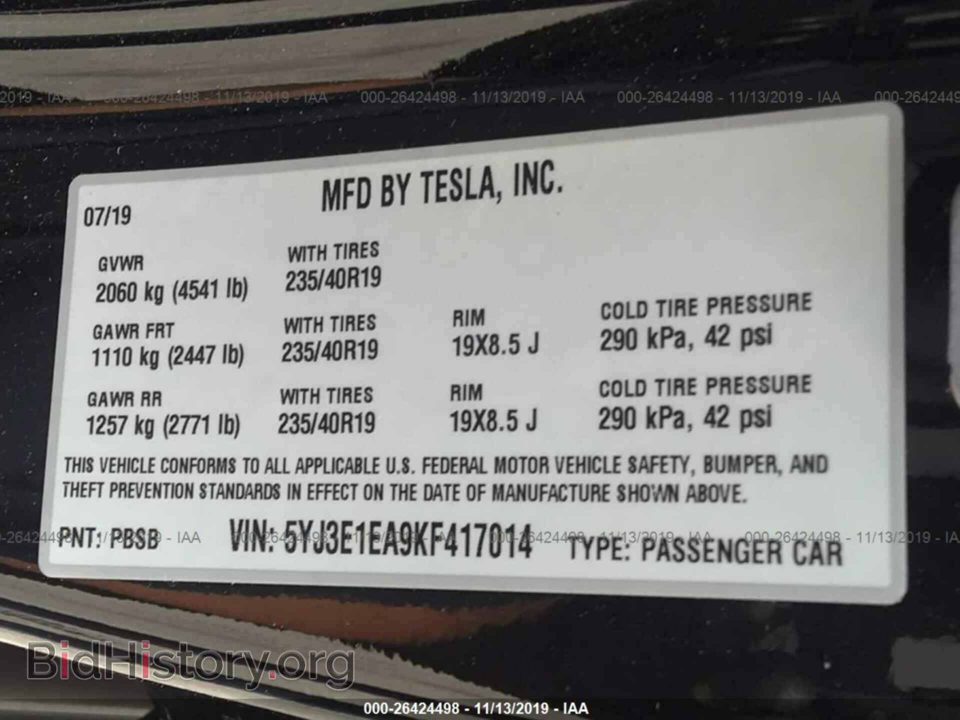 2019 TESLA MODEL 3 - VIN: 5YJ3E1EA9KF417014 - Photo 9