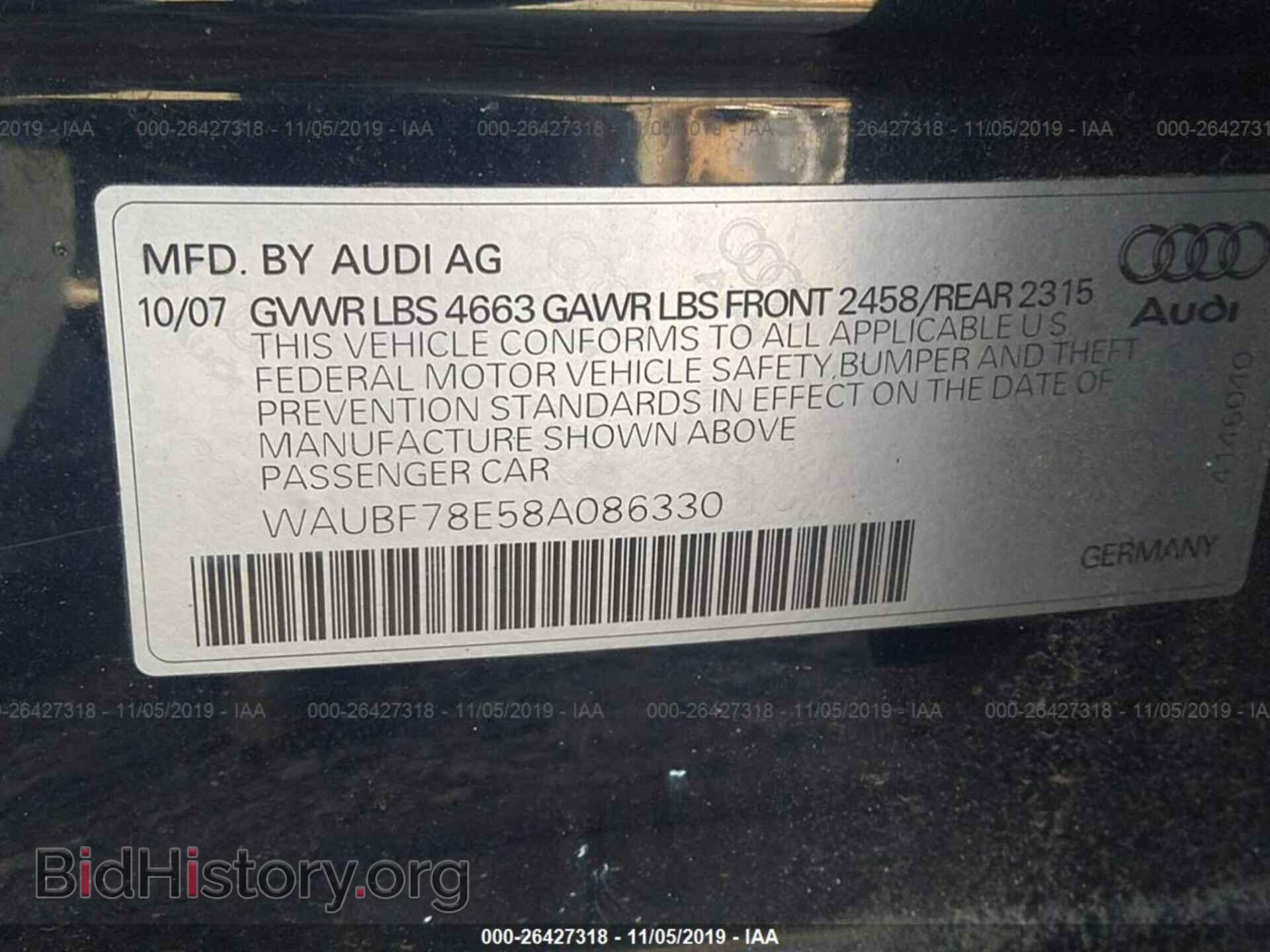 2008 AUDI A4 - VIN: WAUBF78E58A086330 - Фото 9