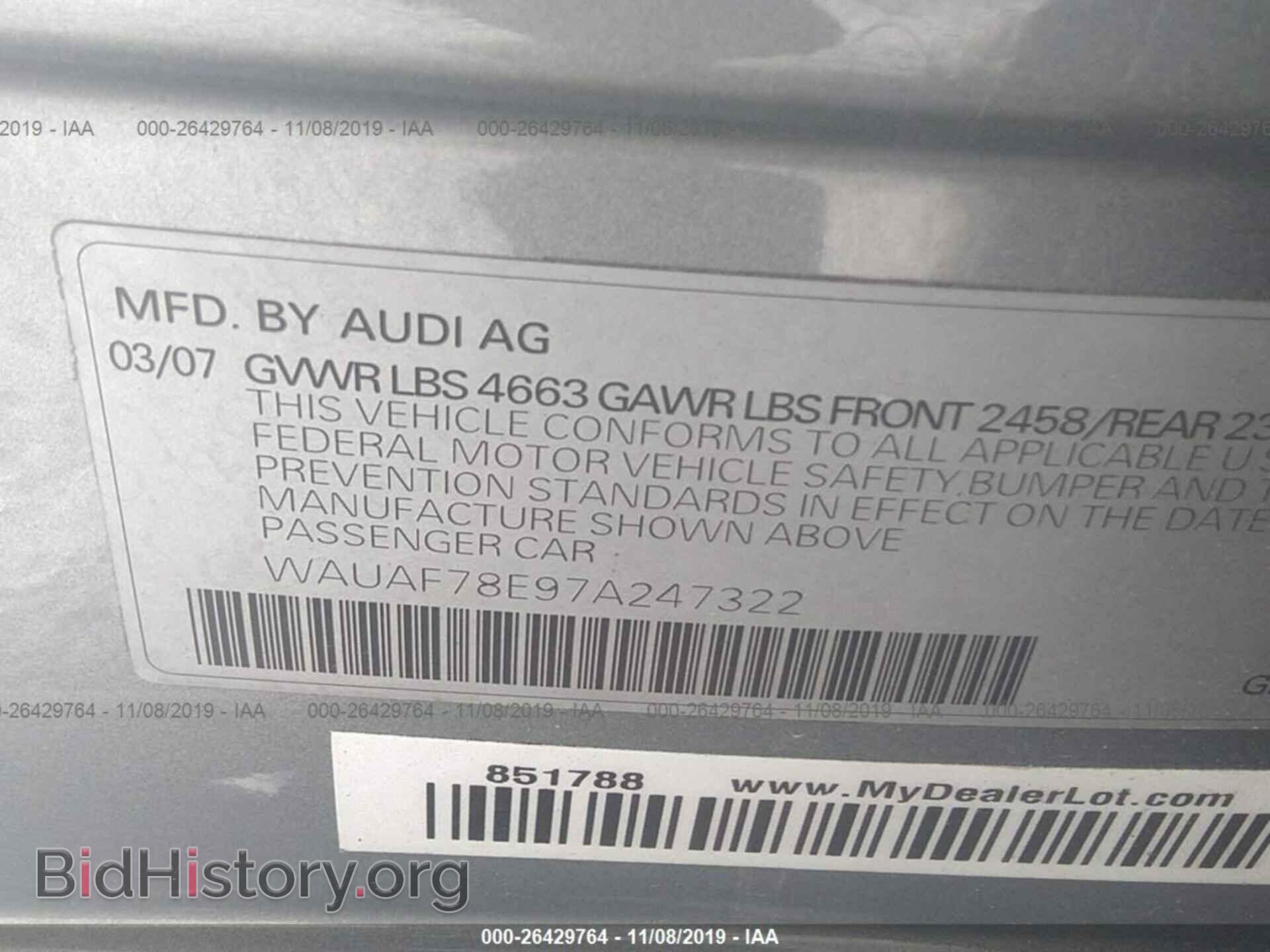 2007 AUDI A4 - VIN: WAUAF78E97A247322 - Фото 9