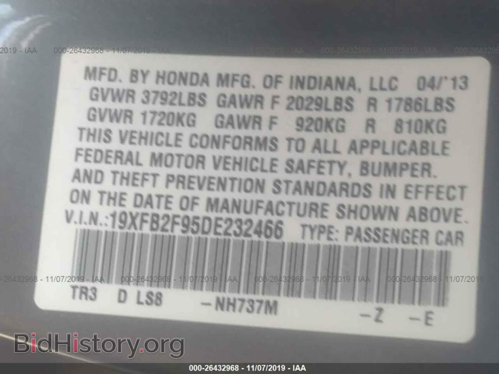 2013 HONDA CIVIC - VIN: 19XFB2F95DE232466 - Фото 9