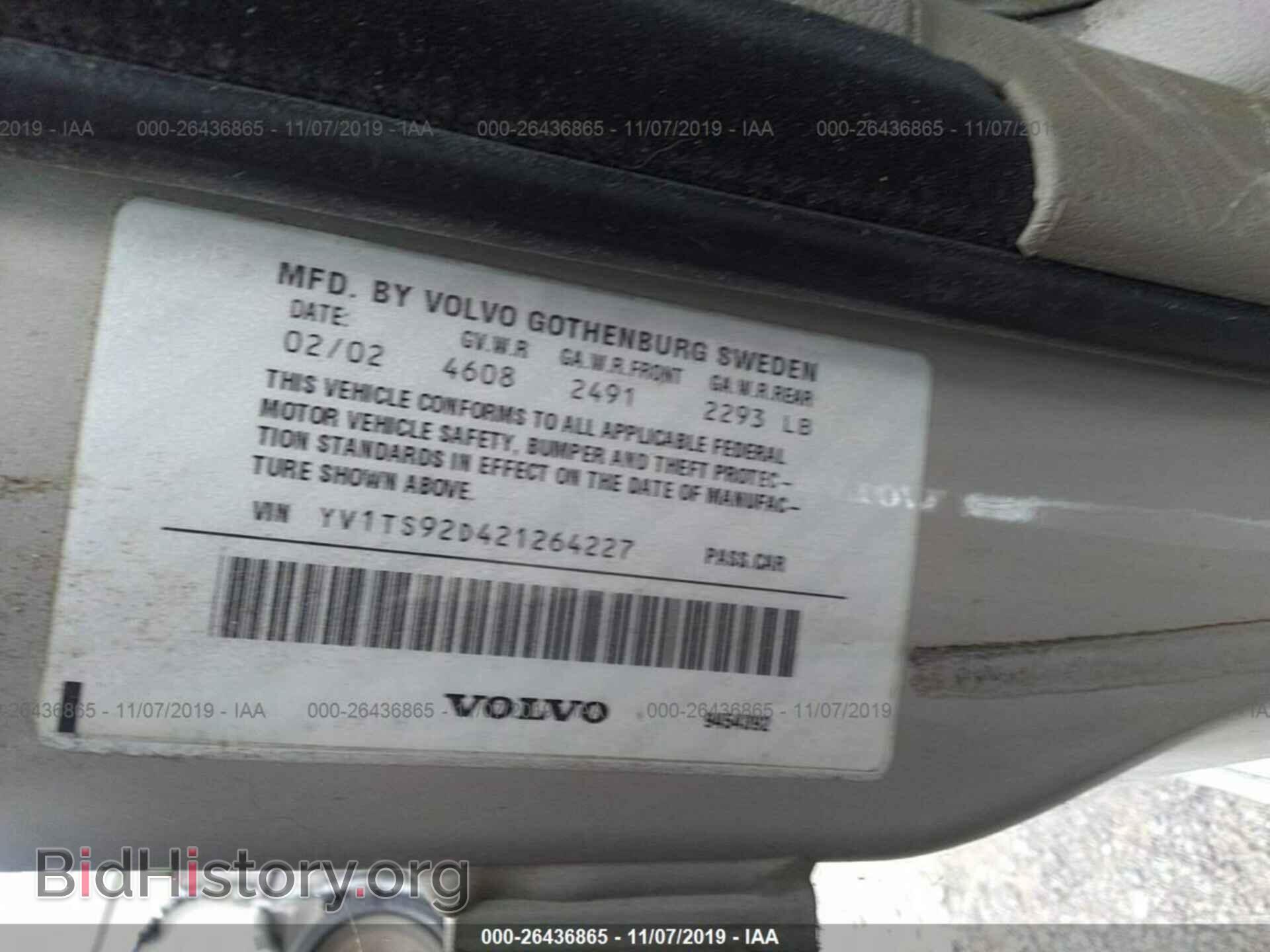 2002 VOLVO S80 - VIN: YV1TS92D421264227 - Фото 9